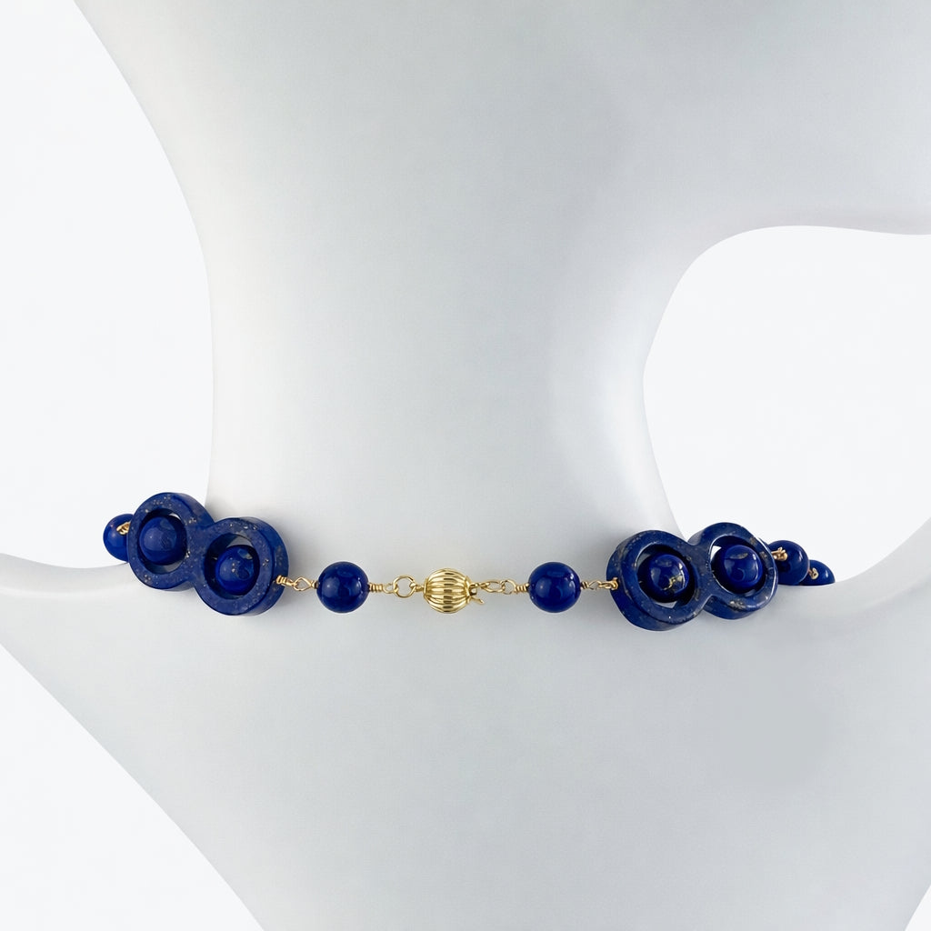 14k Lapis Figure 8 with Spinning Bead Link Necklace