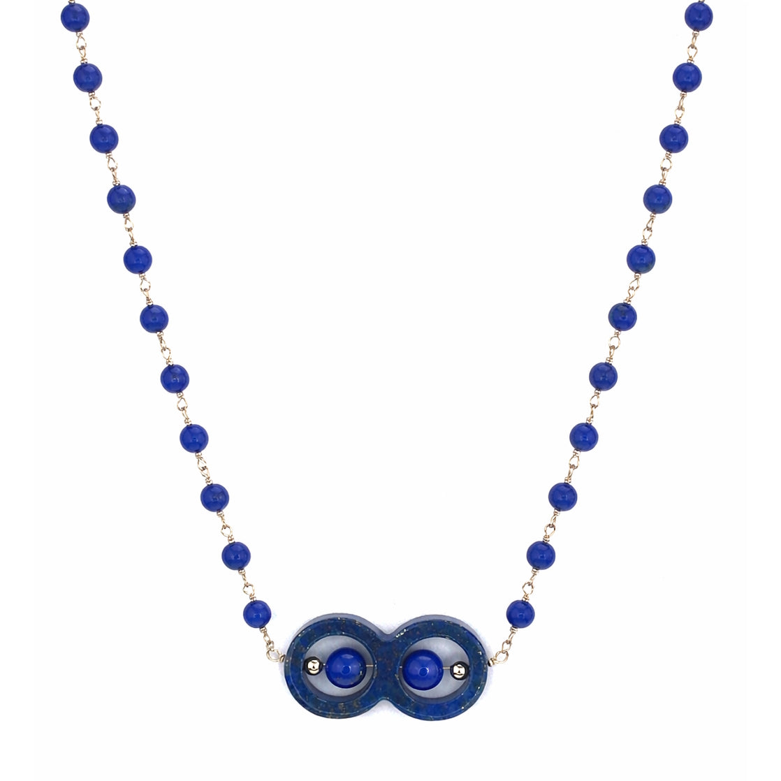 14k Lapis Link with Figure 8 Spinning Bead Pendant Necklace
