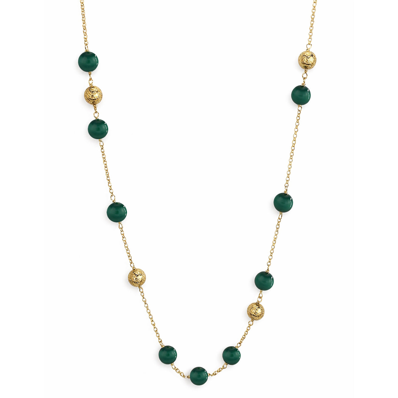 14k Malachite Gold Glitter Ball Station Link Necklace