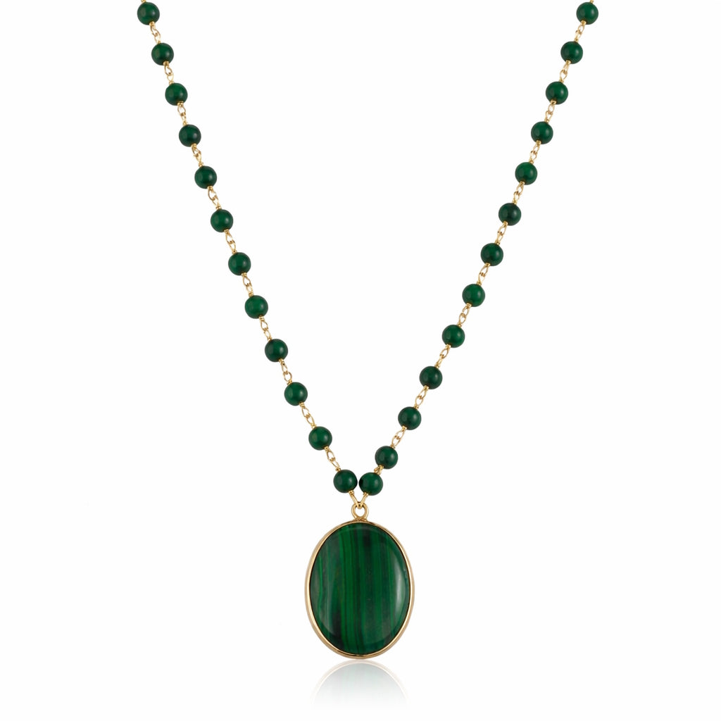 14k Malachite Link with Oval Pendant Necklace
