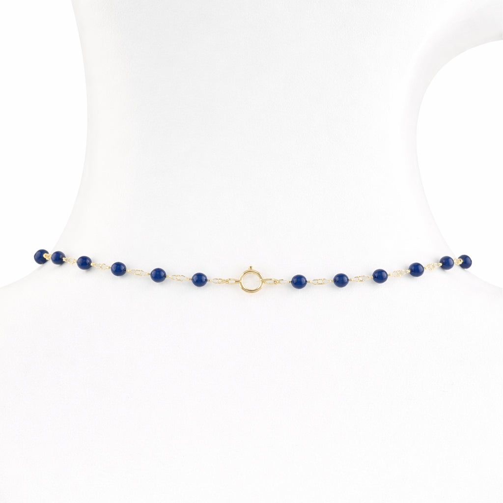 14k Gemstones 4 Gold Station Link Necklace
