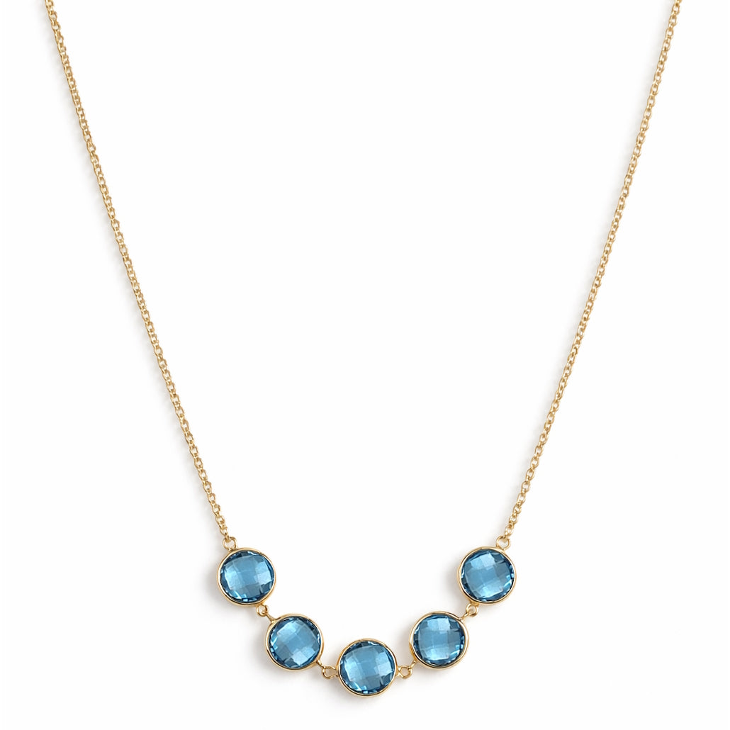 14k Swiss Blue Topaz or Blue Topaz 5 Round Bezel Center Necklace