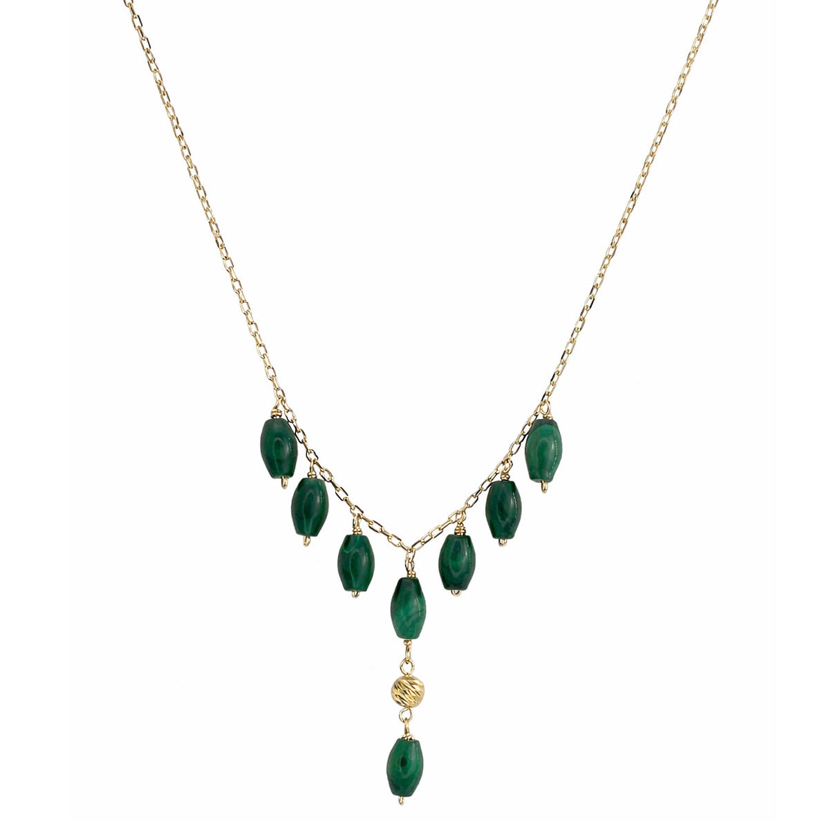 14k Red Coral, White Pearl, Garnet, Black Onyx or Malachite Gold Ball Drop Necklace