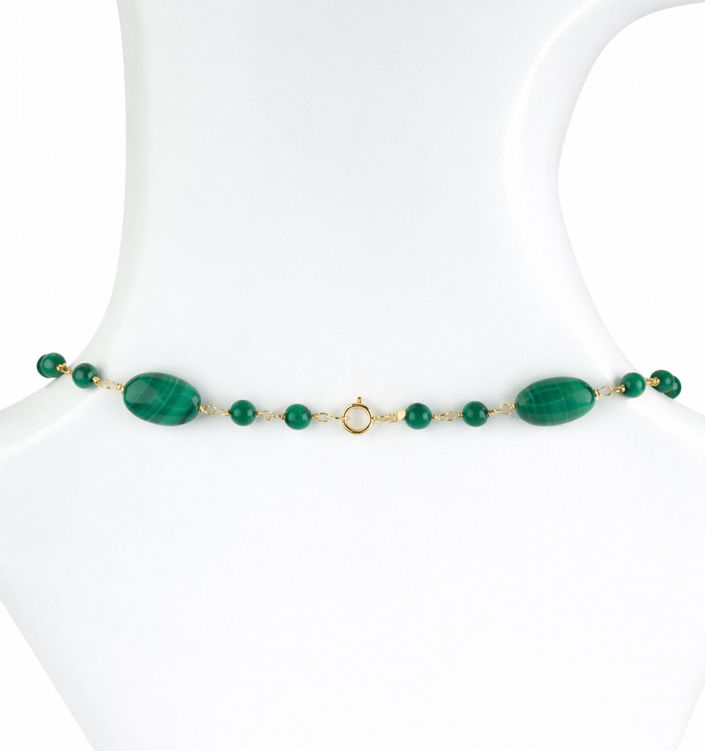 14k Malachite Round Flat Oval Link Necklace
