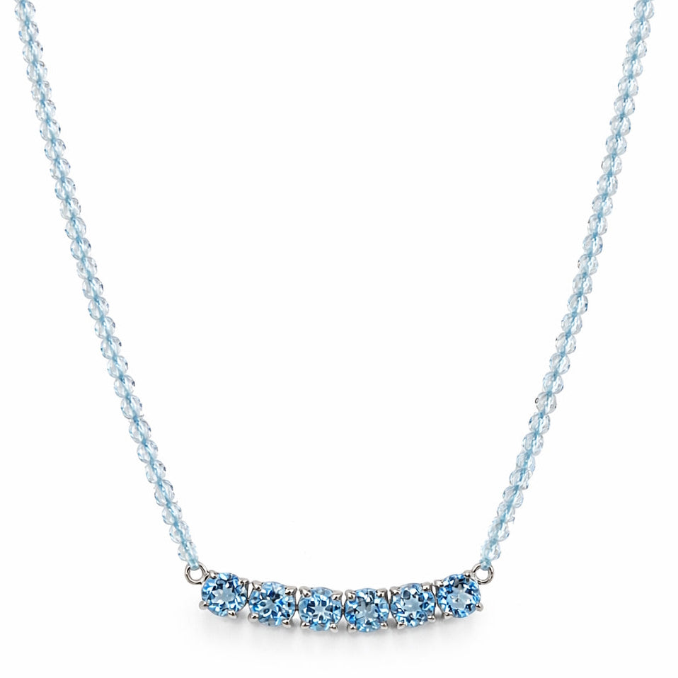 14k White Gold BTopaz & SB Topaz, LB Topaz or Amethyst Curved Bar Necklace