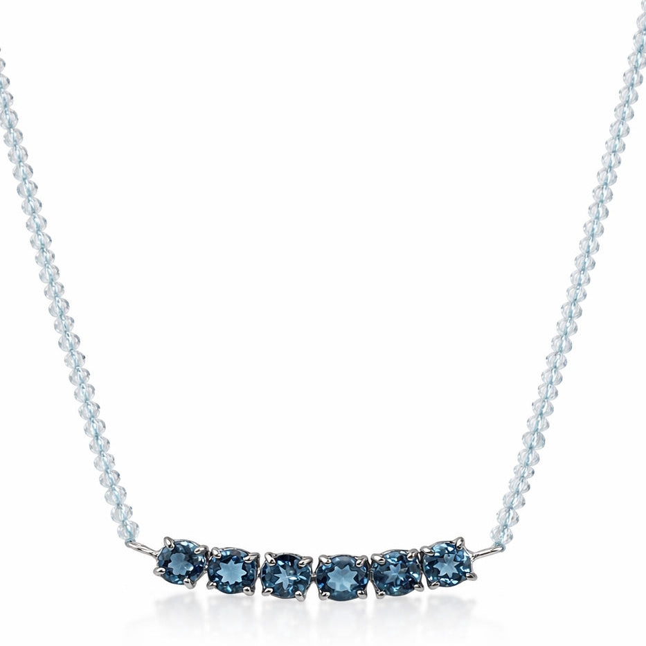 14k White Gold BTopaz & SB Topaz, LB Topaz or Amethyst Curved Bar Necklace