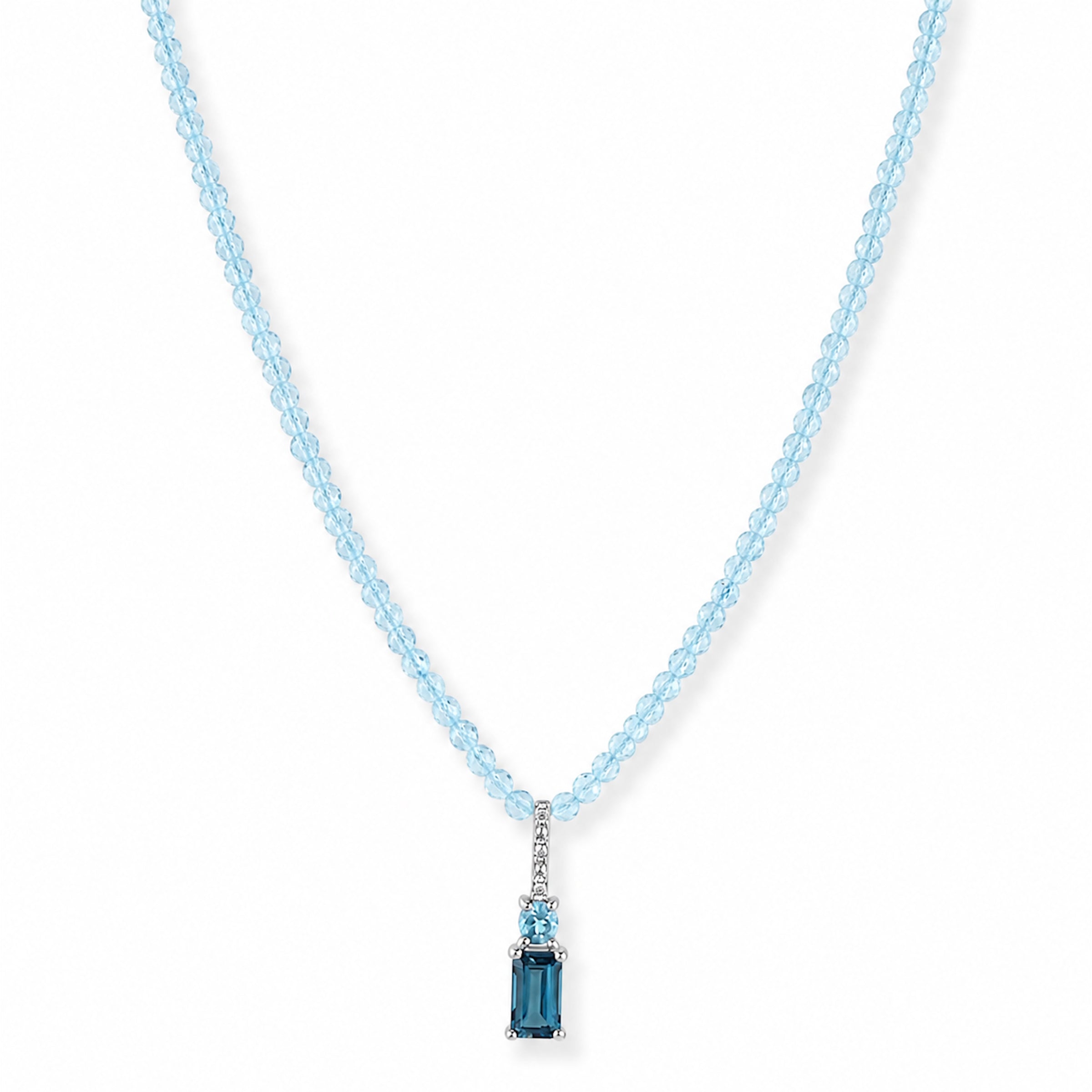 14k White Gold Blue Topaz with London & Swiss Blue Topaz Diamond Pendant Necklace