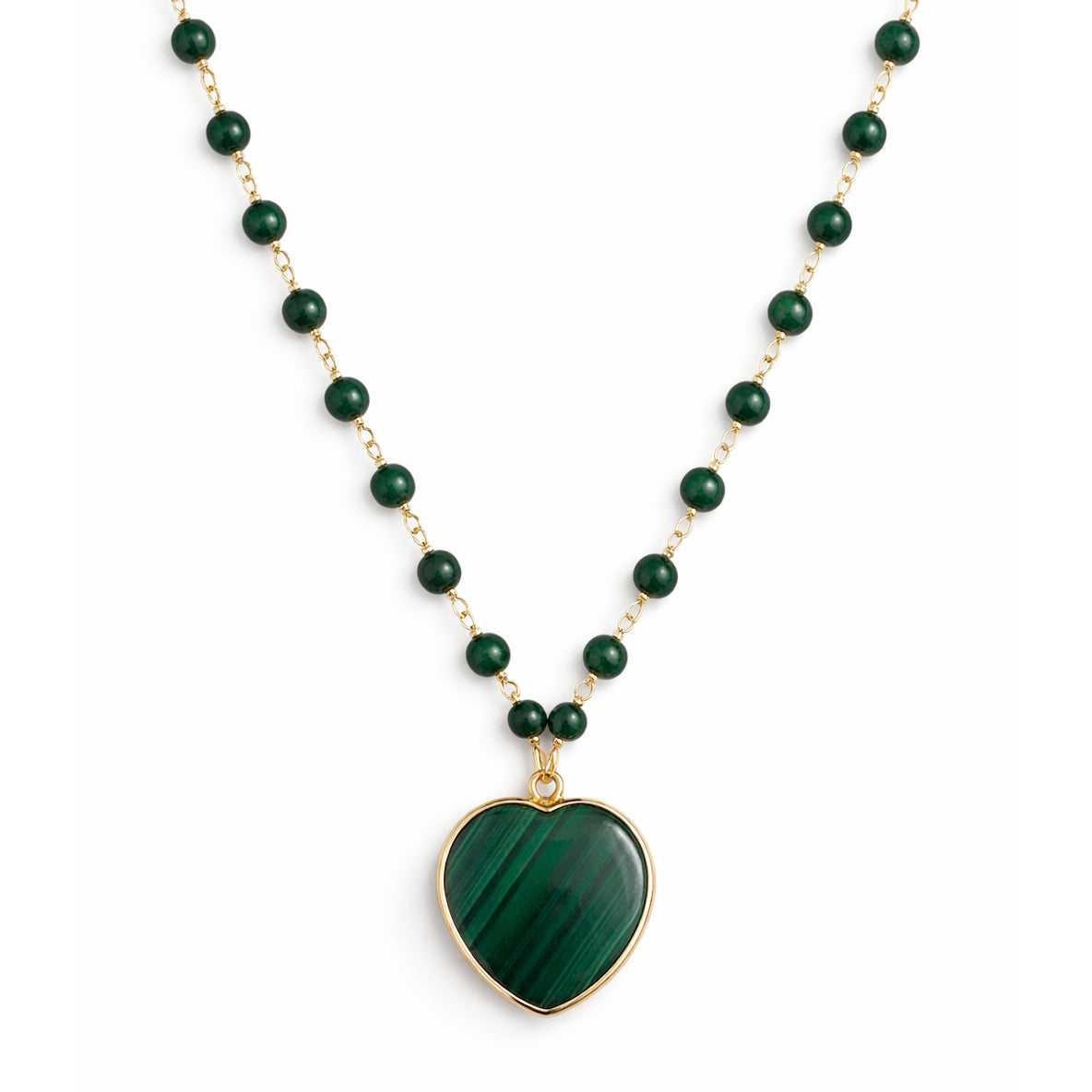 14k Malachite Link with Heart Pendant Necklace
