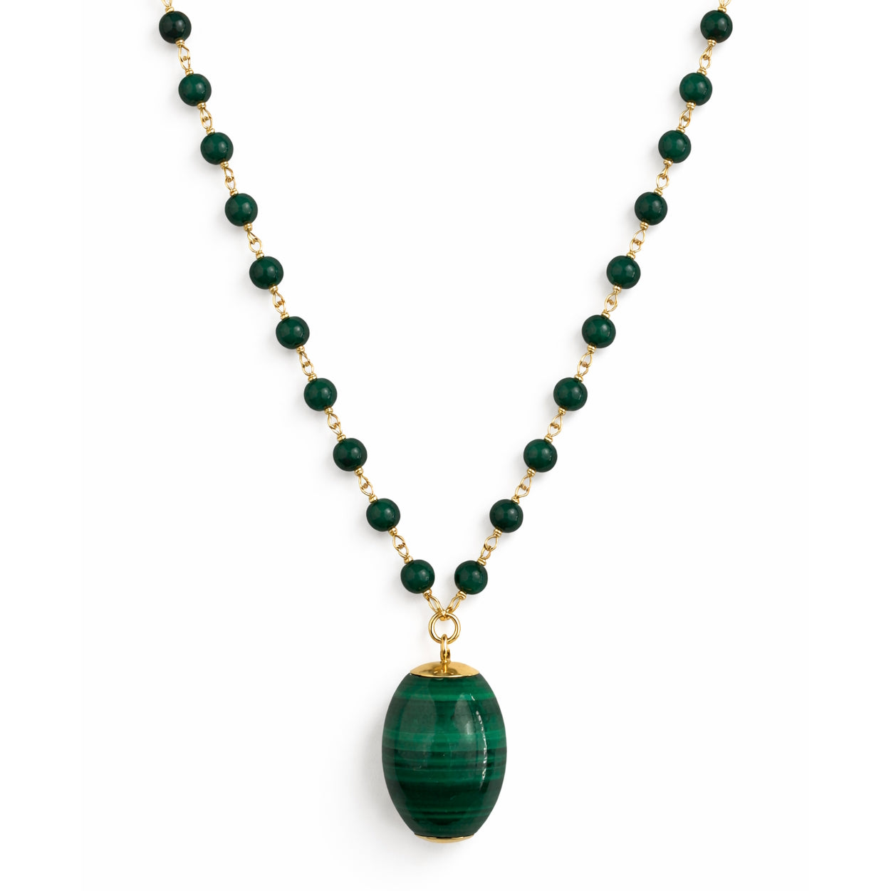 14k Malachite Link with Barrel Pendant Necklace