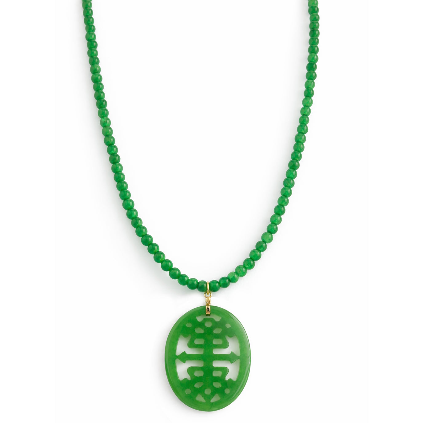 14k Green Jade with Long Life Oval Pendant Necklace