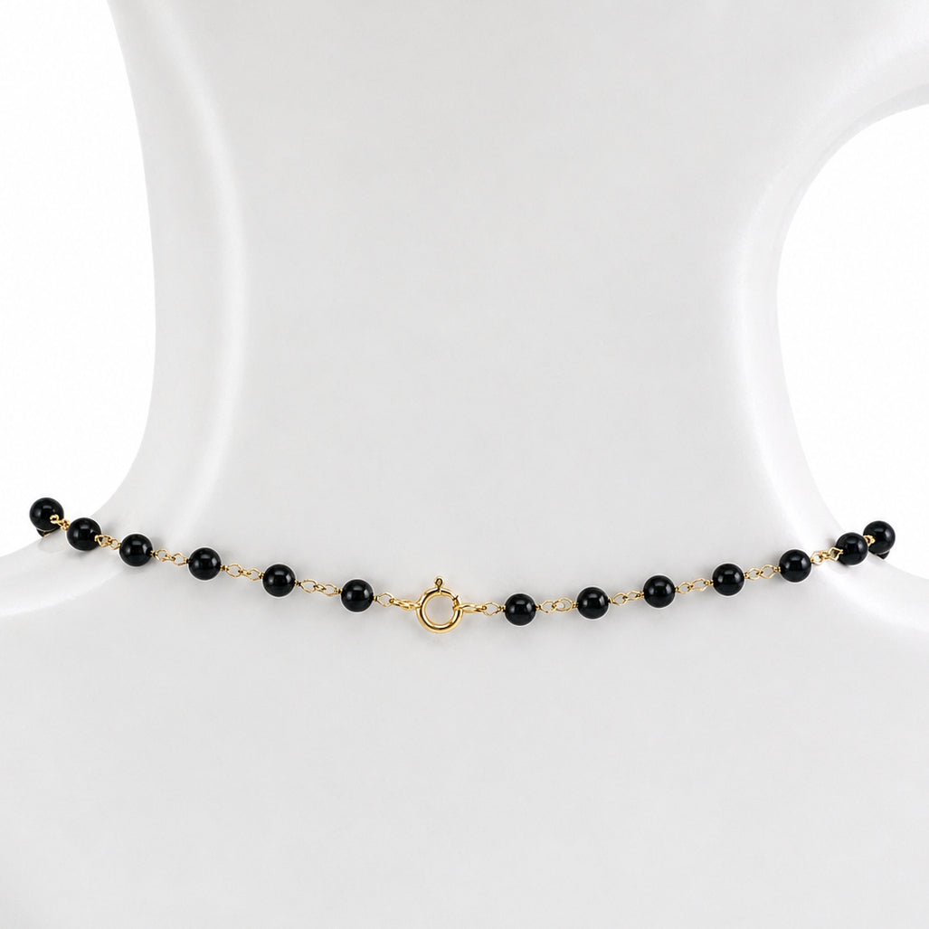 14k Black Onyx Link with Elephant Rectangle Pendant Necklace