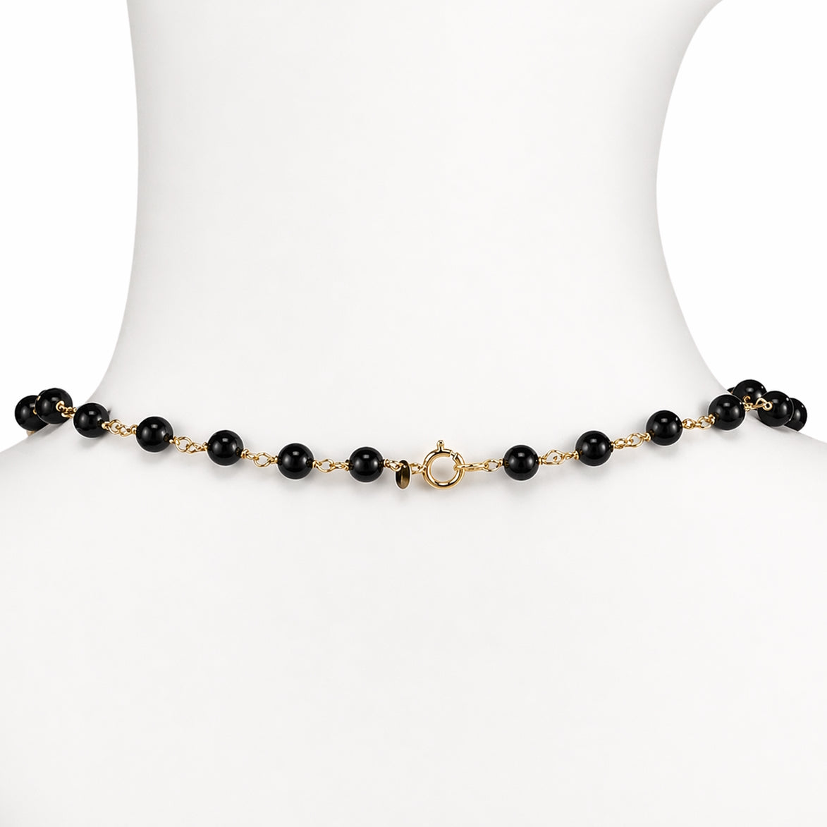 14k Black Onyx Link With Gold Openwork Round Pendant Necklace