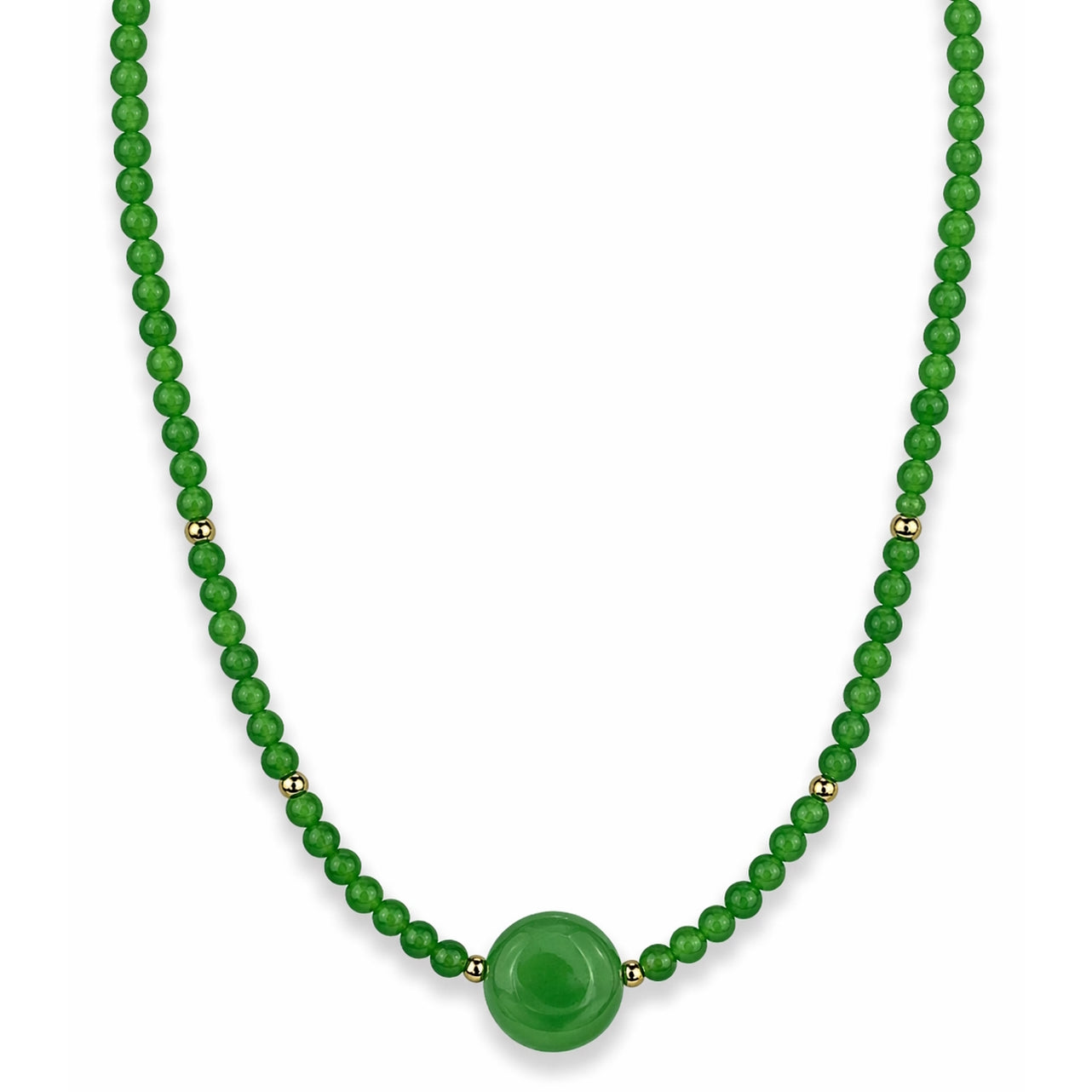 14k Beaded Green Jade Gold with Coind Center Necklace
