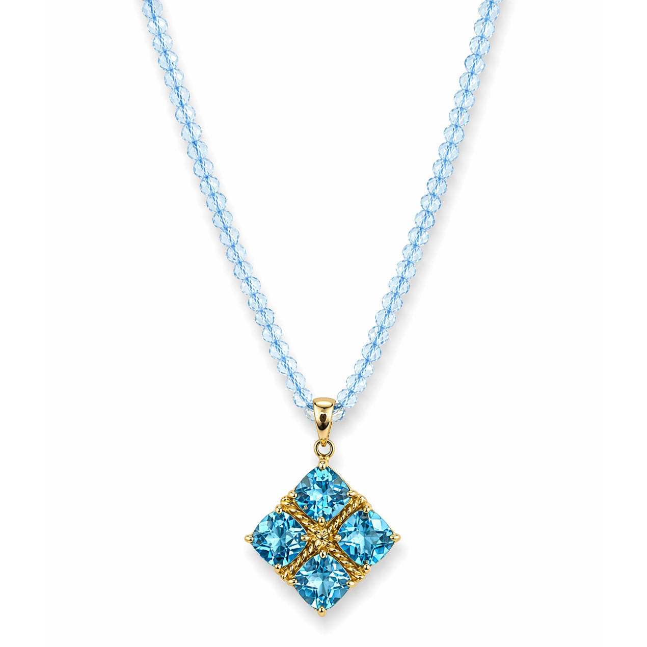 14k Gemstones Small Beads with Mix Pendant Necklace