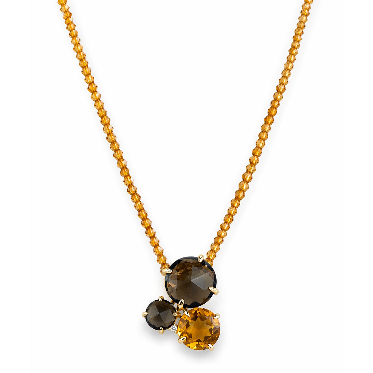 14k Citrine & Diamond Smoky Citrine 3 Stone Pendant Necklace