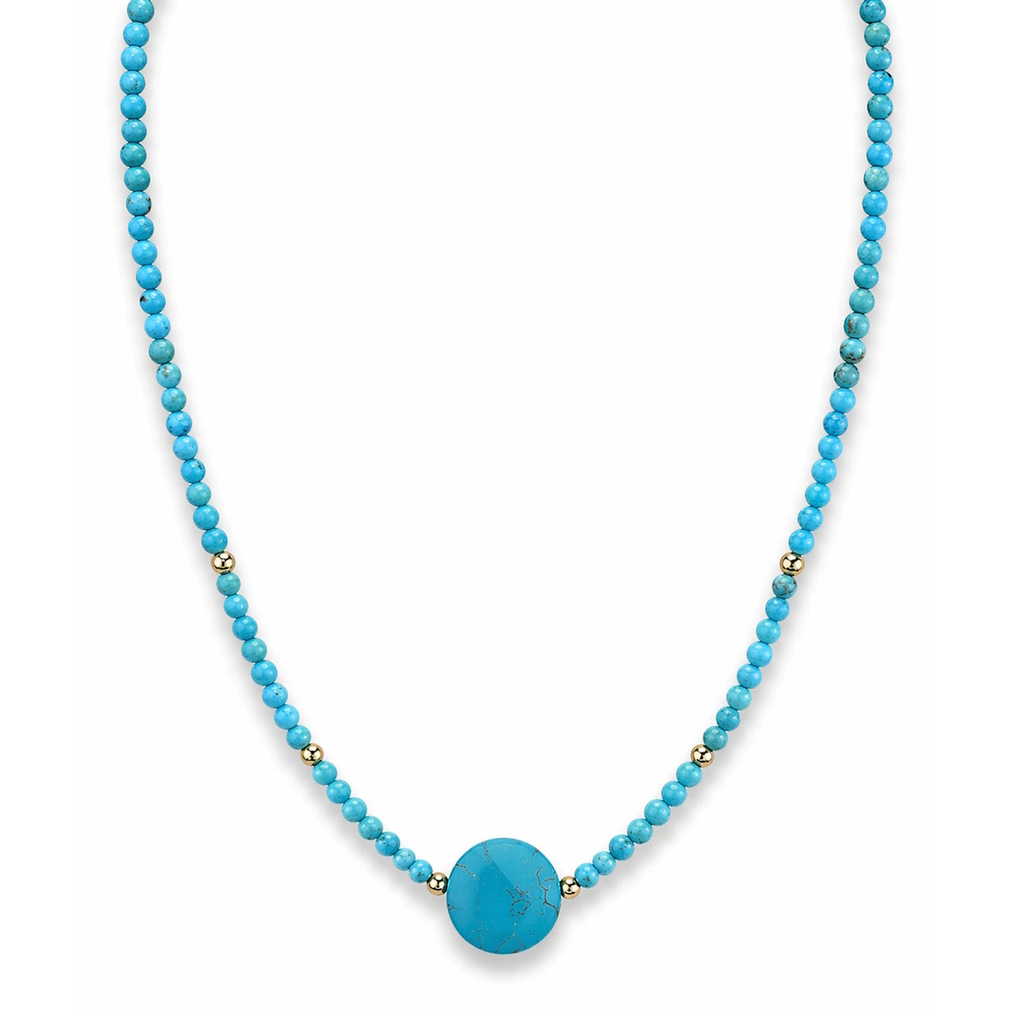 14k Turquoise Beaded With Coin Center Necklace