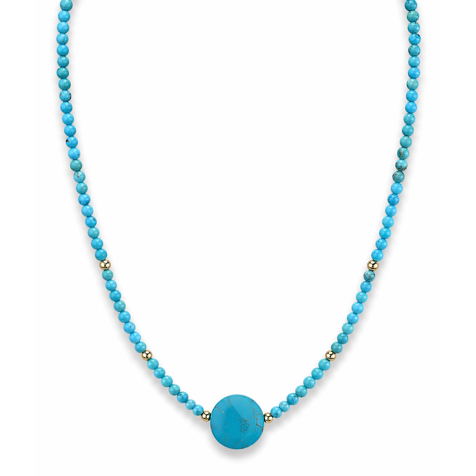 14k Turquoise Beaded With Coin Center Necklace