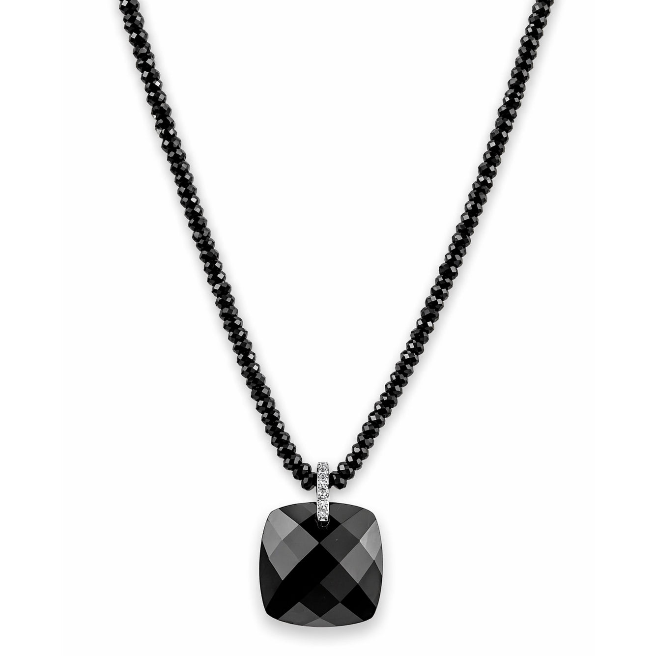 14k White Gold Black Spinel with BO VS Diamond Pendant Necklace