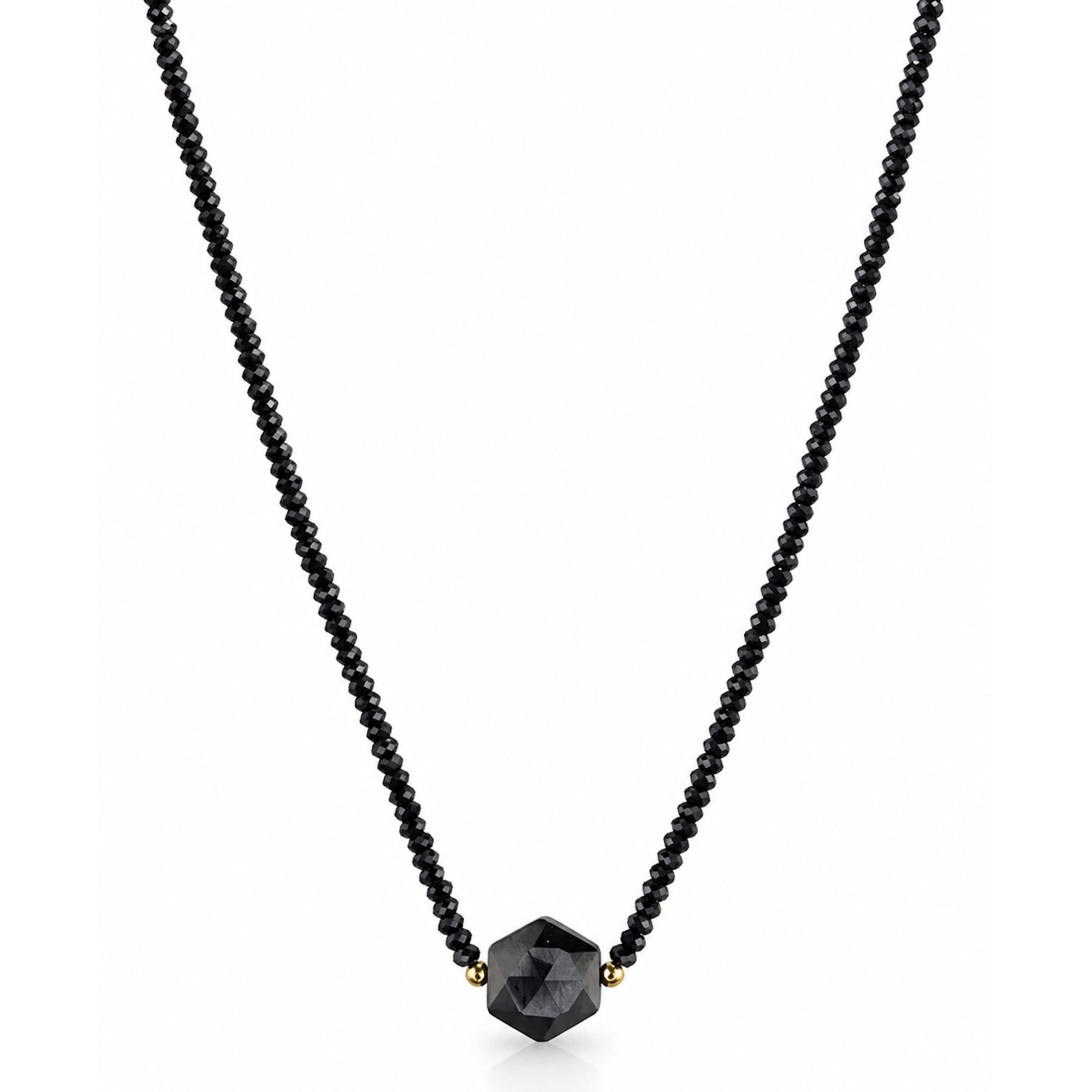 14k Black Spinel with Black Onyx Hexagon Center Necklace