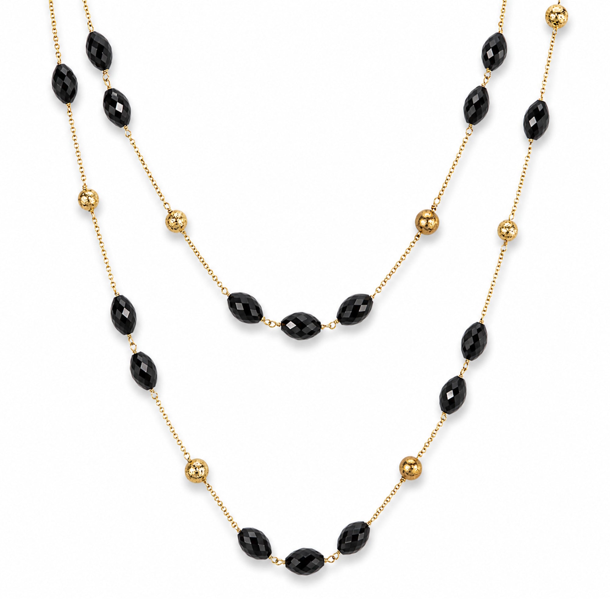 14k Black Onyx Gold Ball Station Necklace