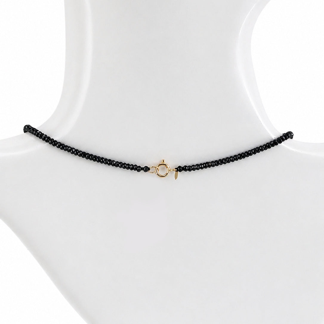14k Black Spinel with Black Onyx Diamond Heart Pendant Necklace