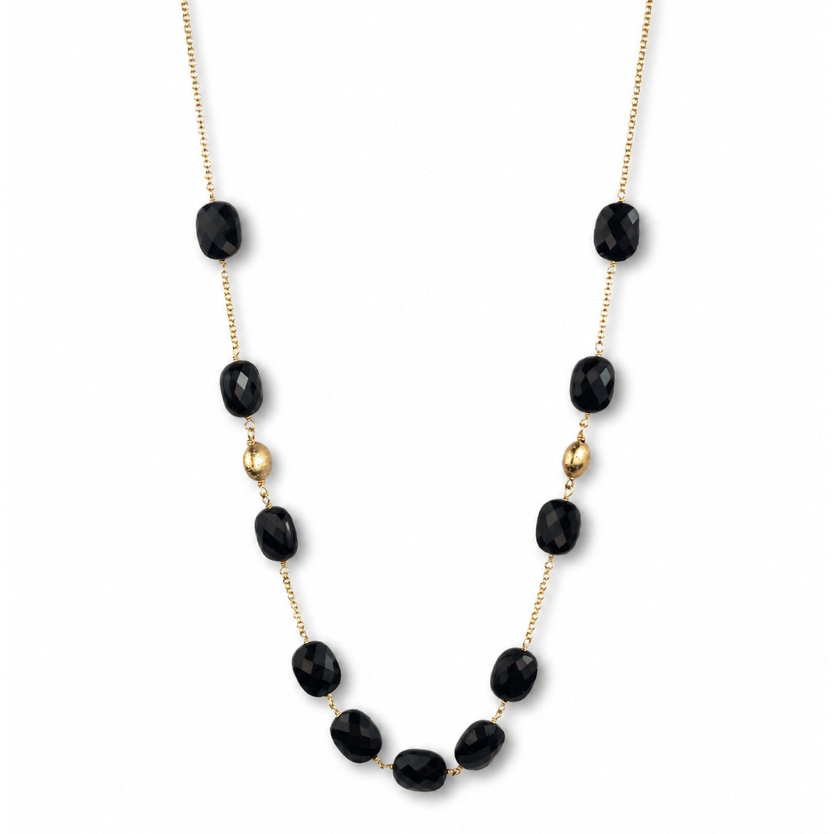 14k Black Onyx Gold Coin Station Necklace