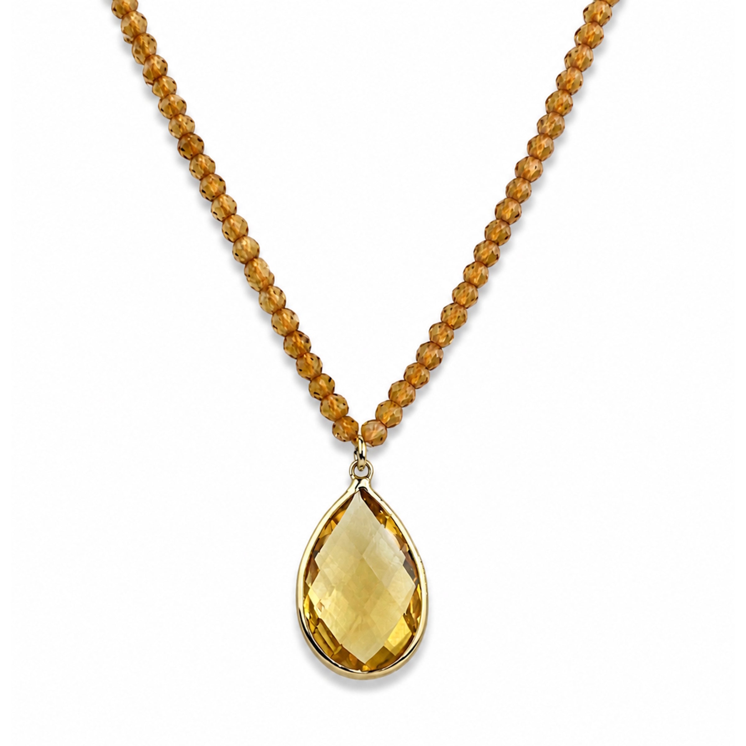 14k Citrine with Pear Shape Pendant Necklace