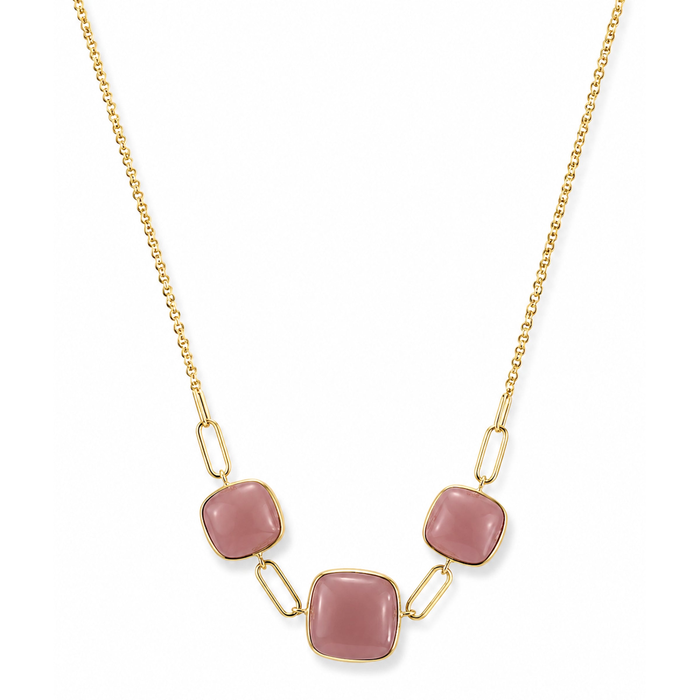14k Guava Quartz 3 Cushion Paperclip Center Necklace