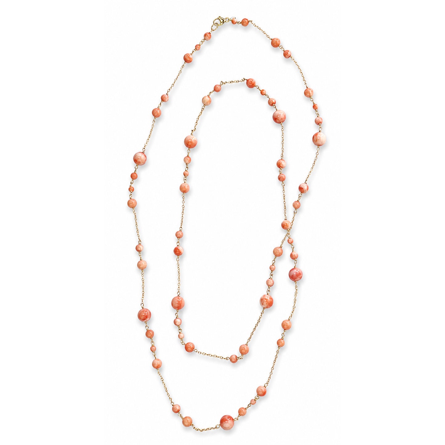 14k Pink Coral Station Link Necklace