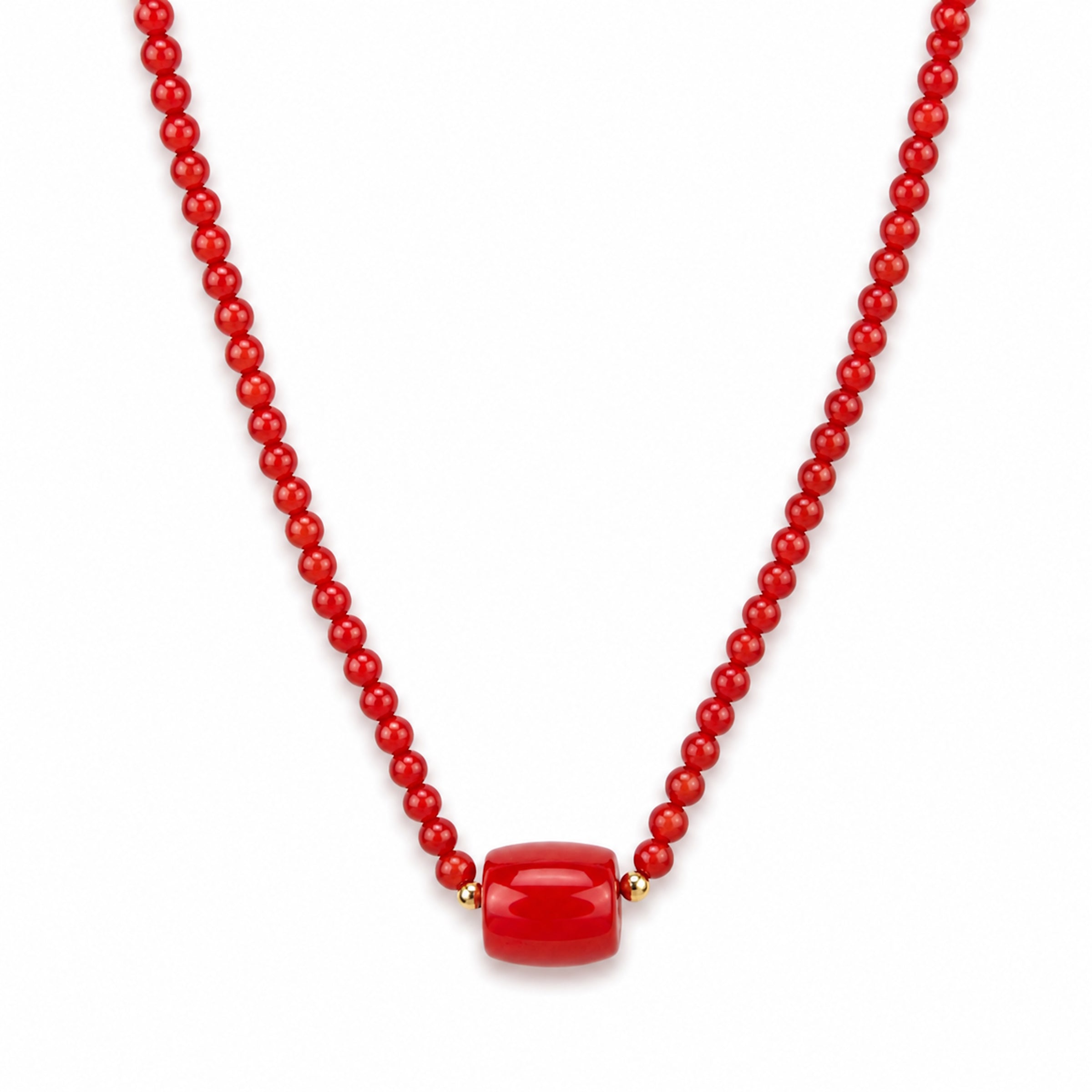 14k Red Coral or Pink Coral & Red Coral Barrel Center Necklace