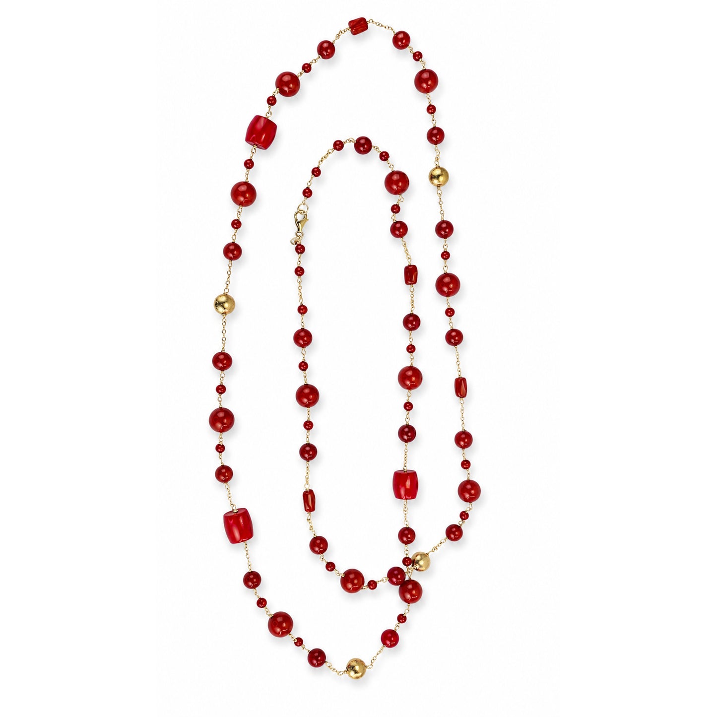 14k Red Coral Gold Coin Station Link Necklace