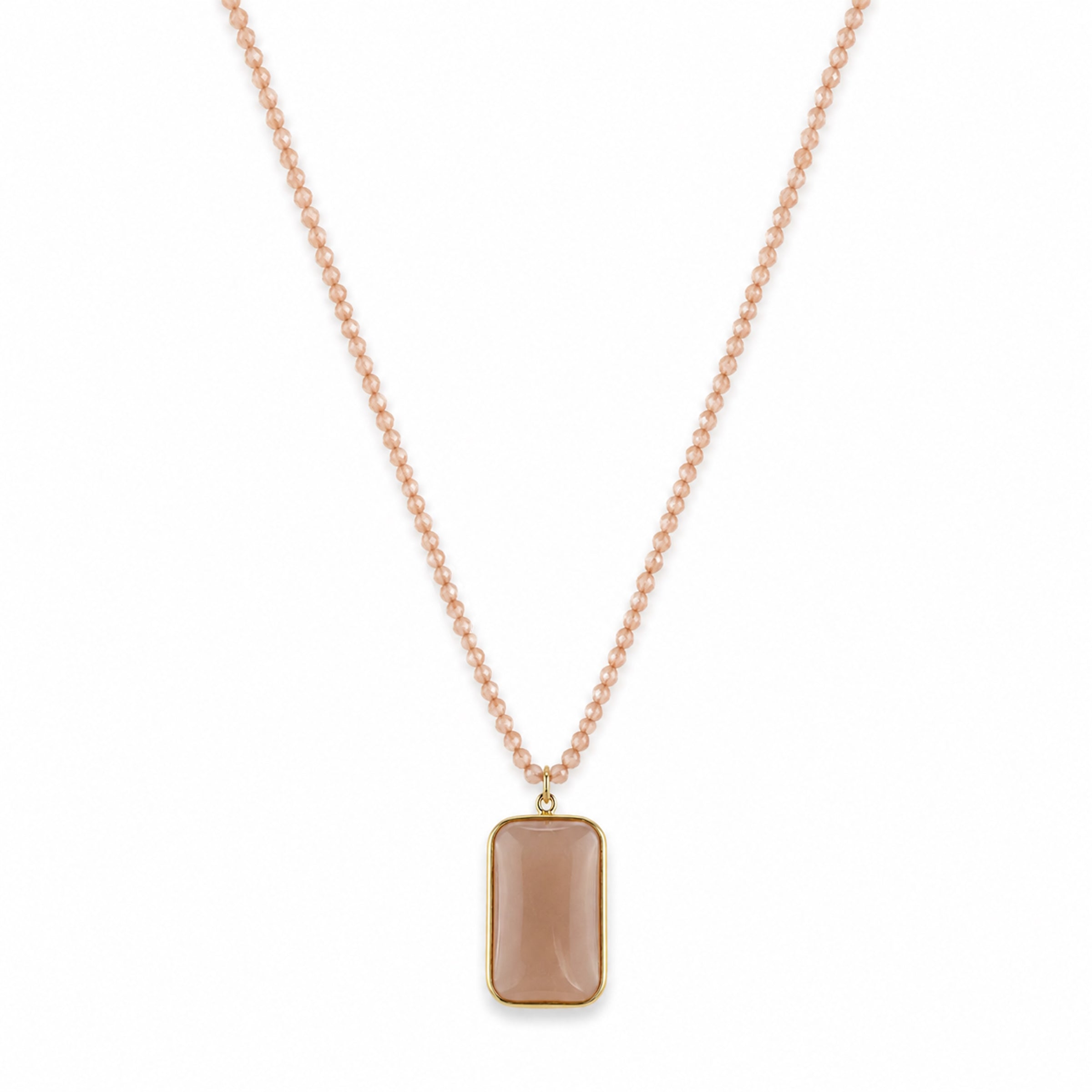 14k Peach Moonstone with Cushion Pendant Necklace