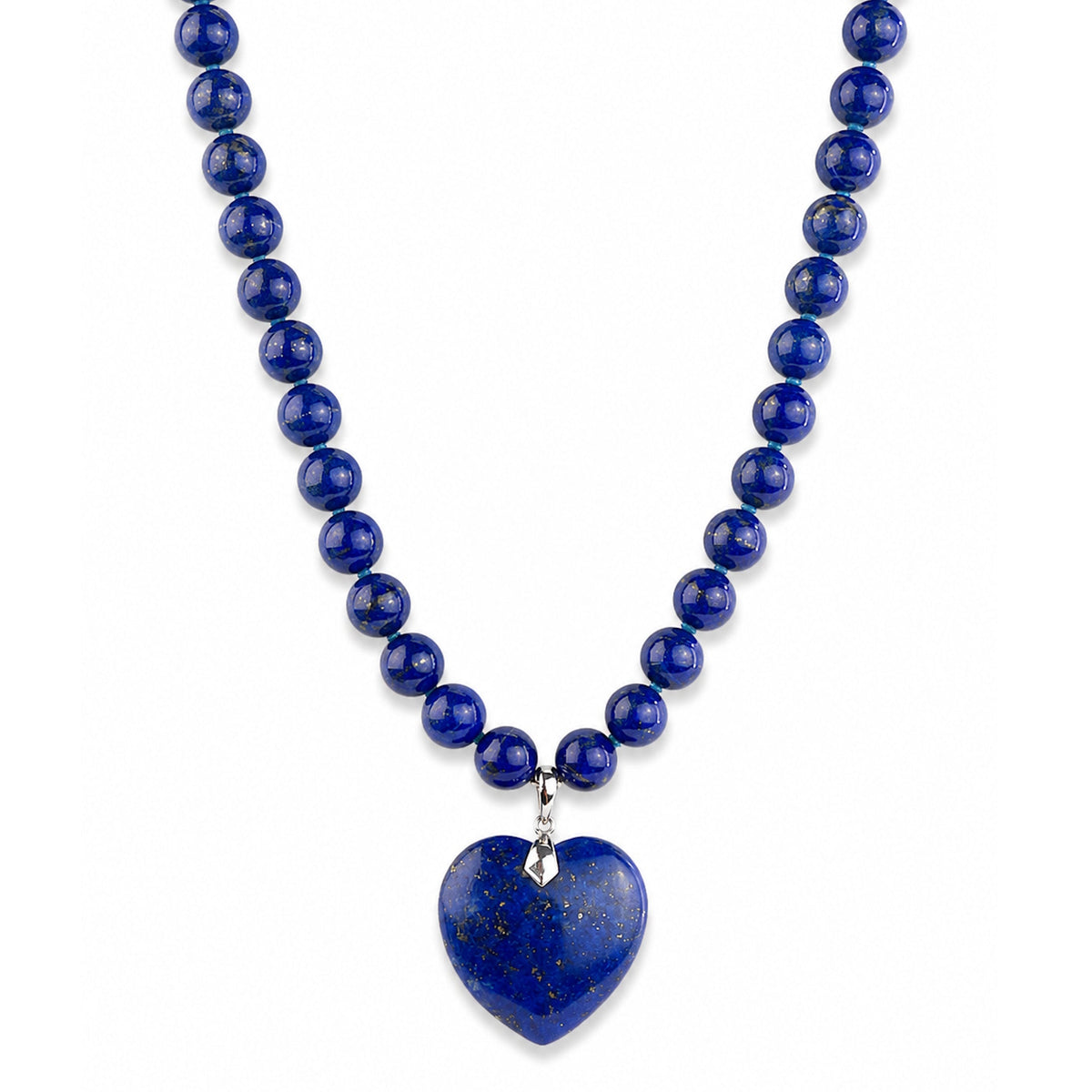 14k White Gold Lapis with Heart Pendant Necklace