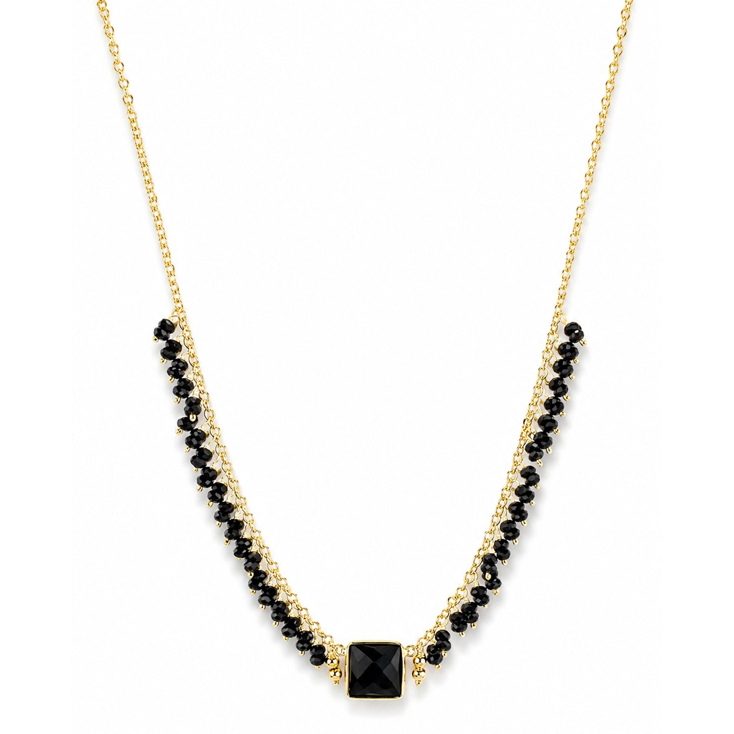14k Black Spinel BO Square Center Cluster Necklace