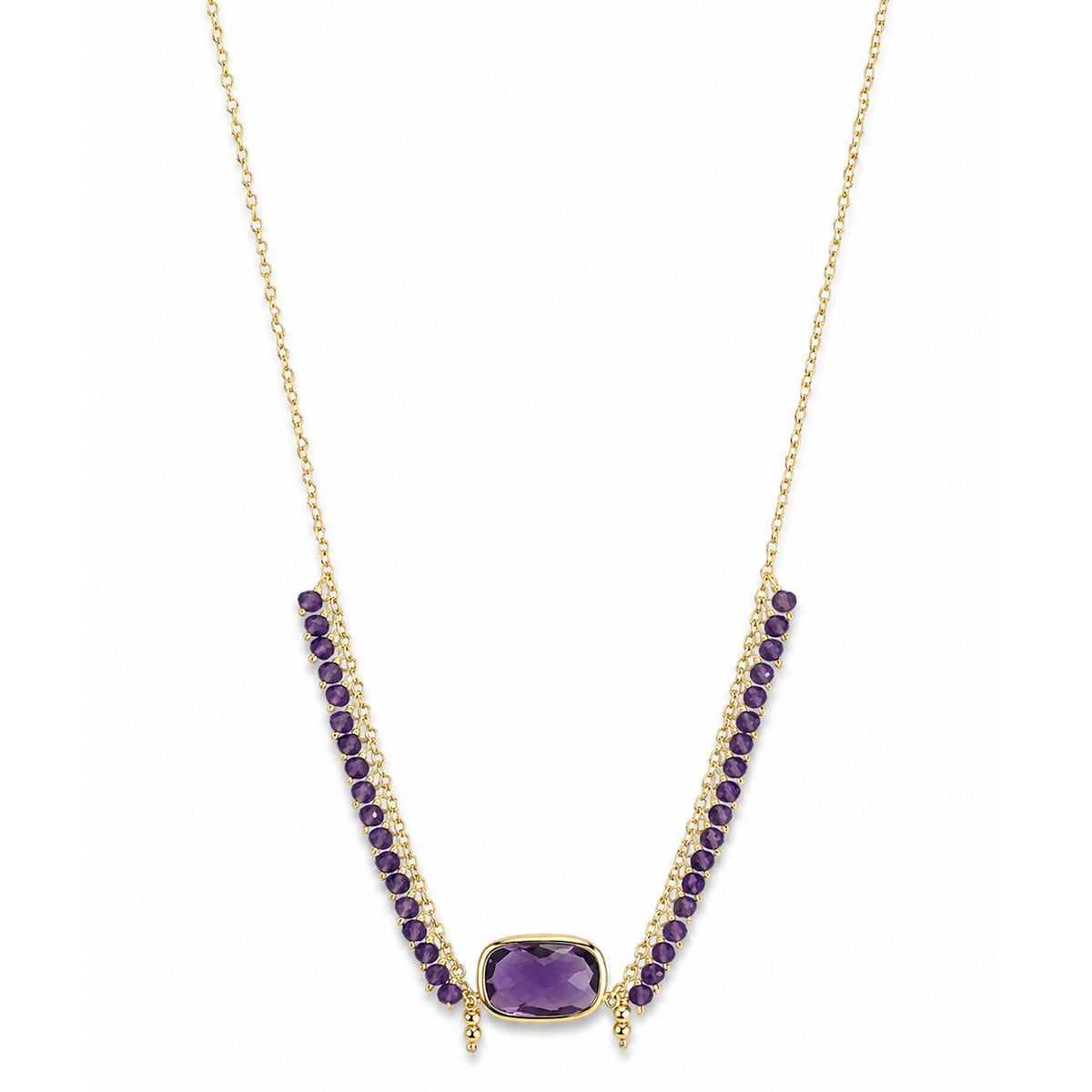 14k Amethyst Cushion Center Cluster Necklace