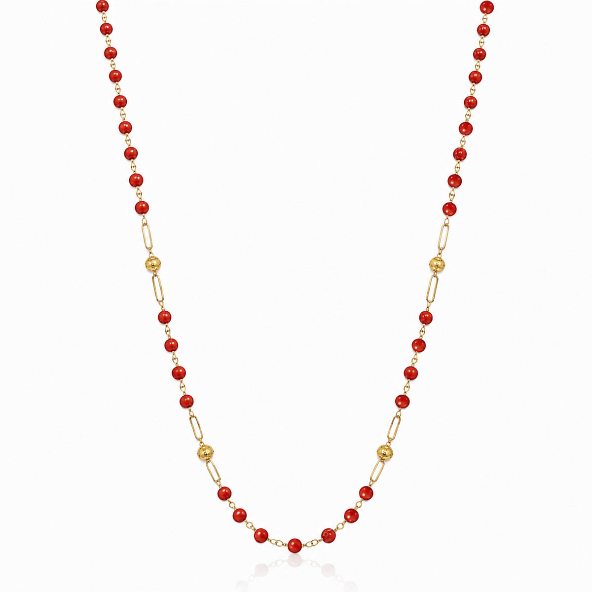 14k Gemstones 4 Gold Station Link Necklace