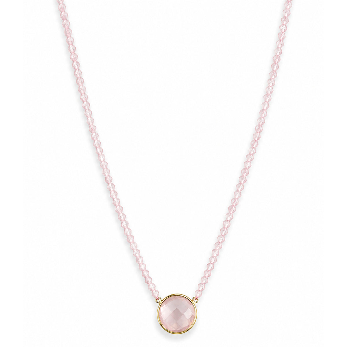 14k Rose Quartz with Round Bezel Center Necklace