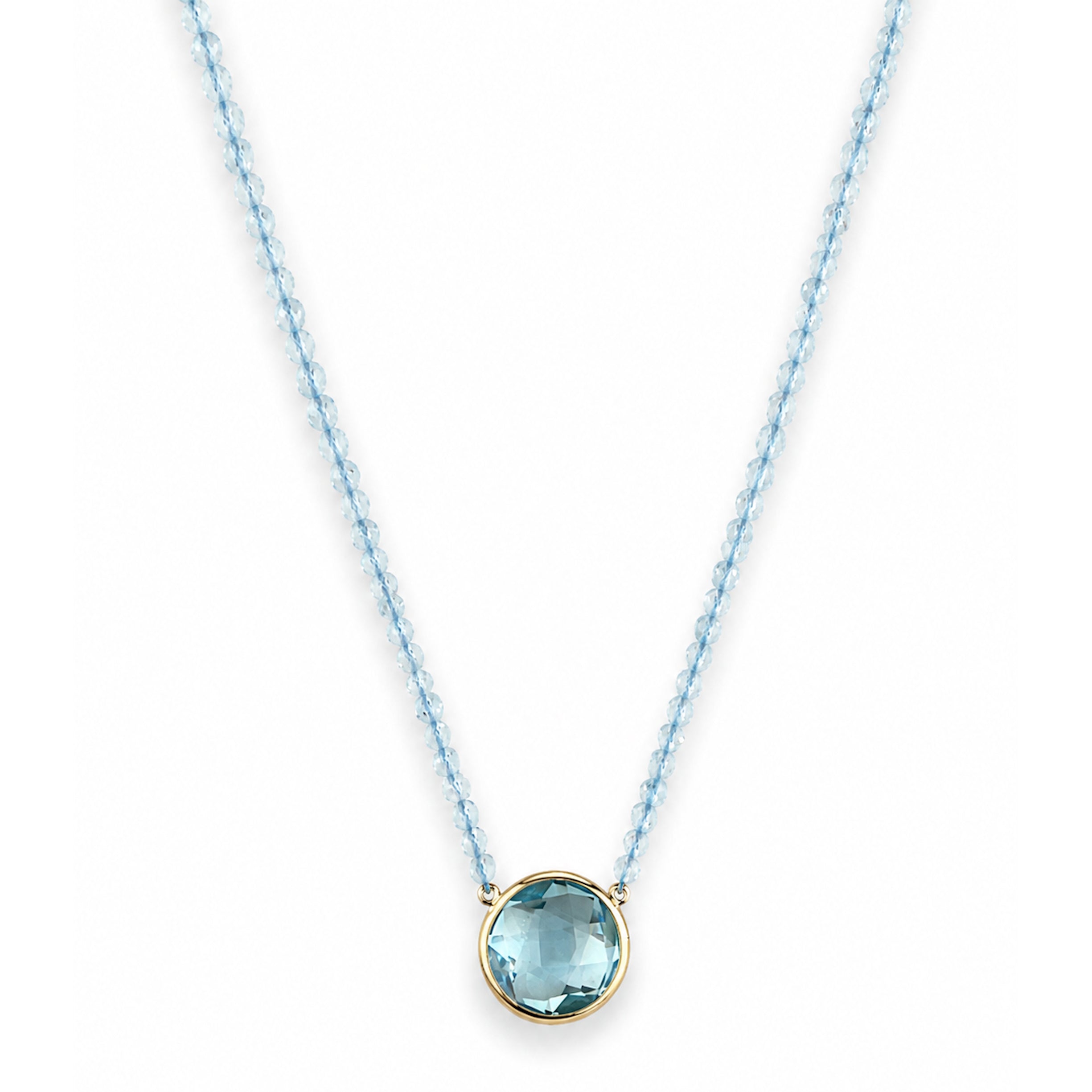 14k Blue Topaz with Round Bezel Center Necklace