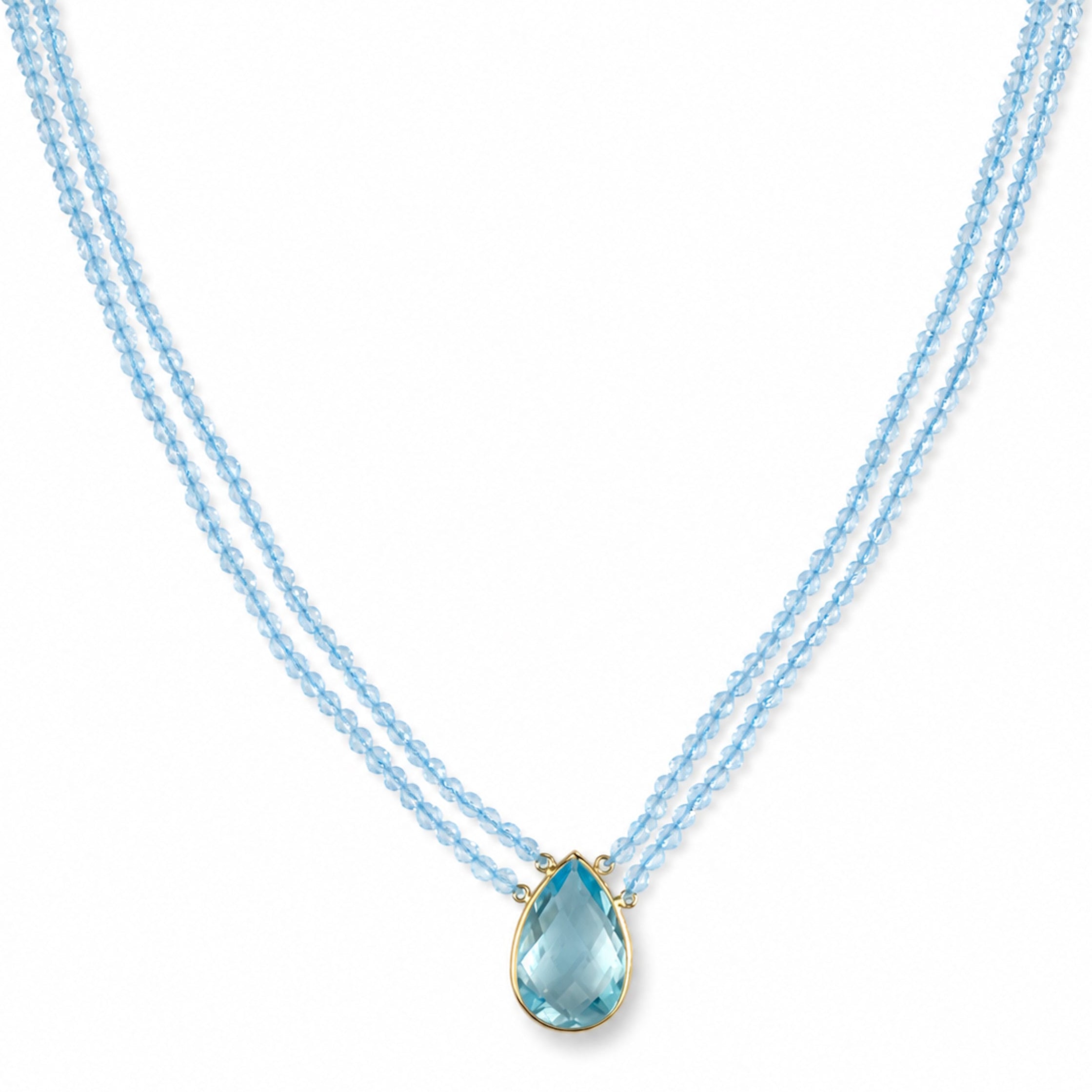14k Blue Topaz Shape Center 2 Row Necklace