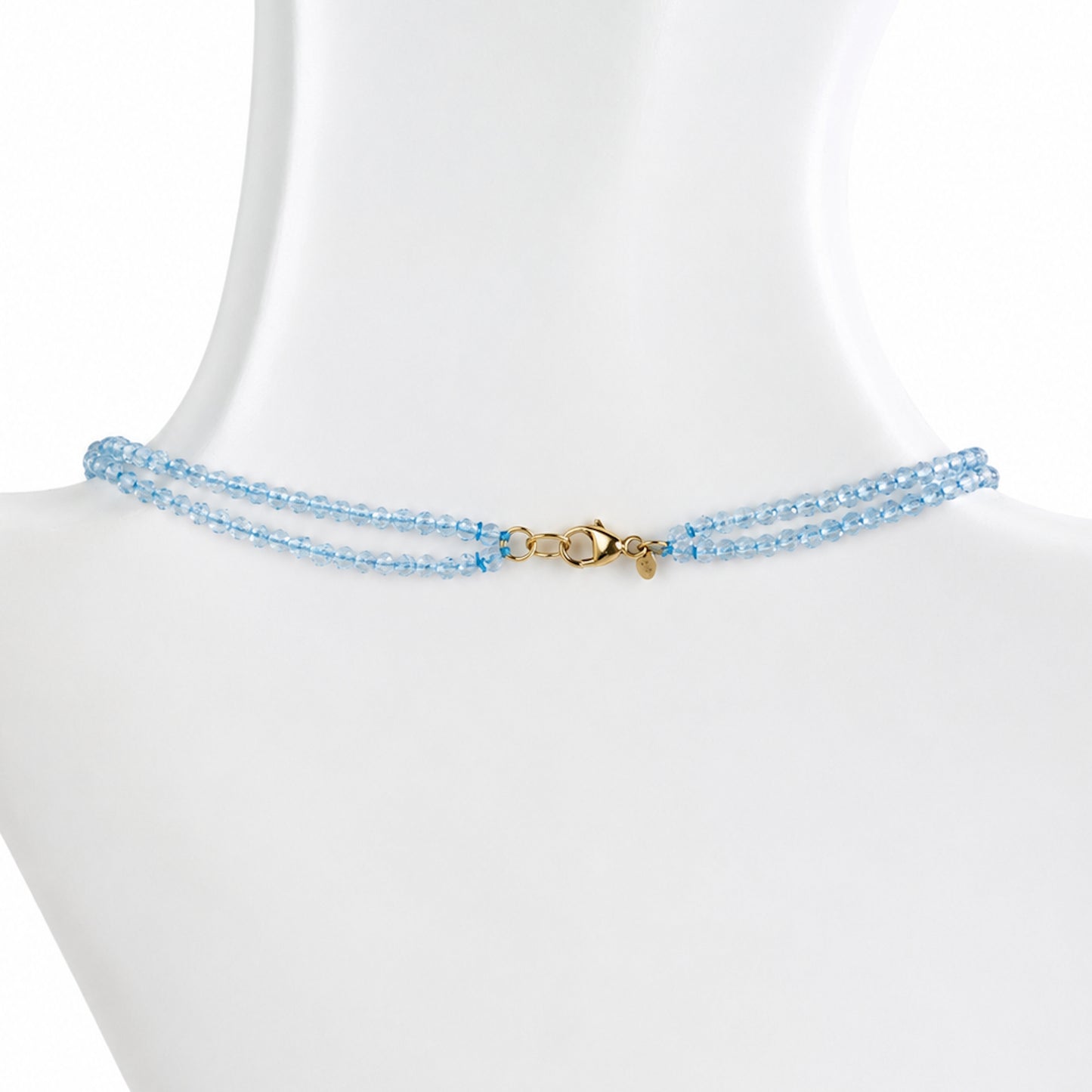 14k Blue Topaz Shape Center 2 Row Necklace