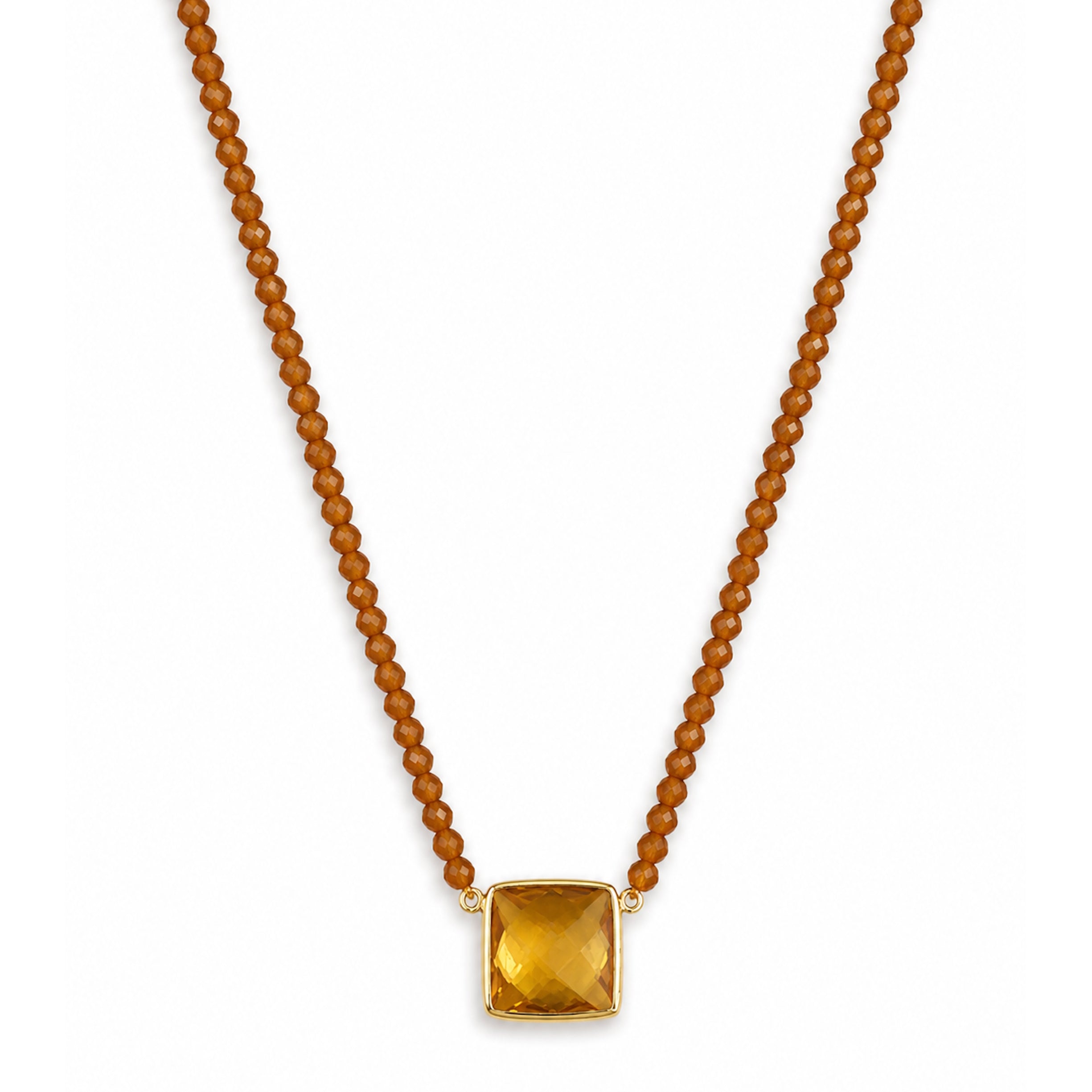 14k Yellow Garnet with Citrine Square Center Necklace