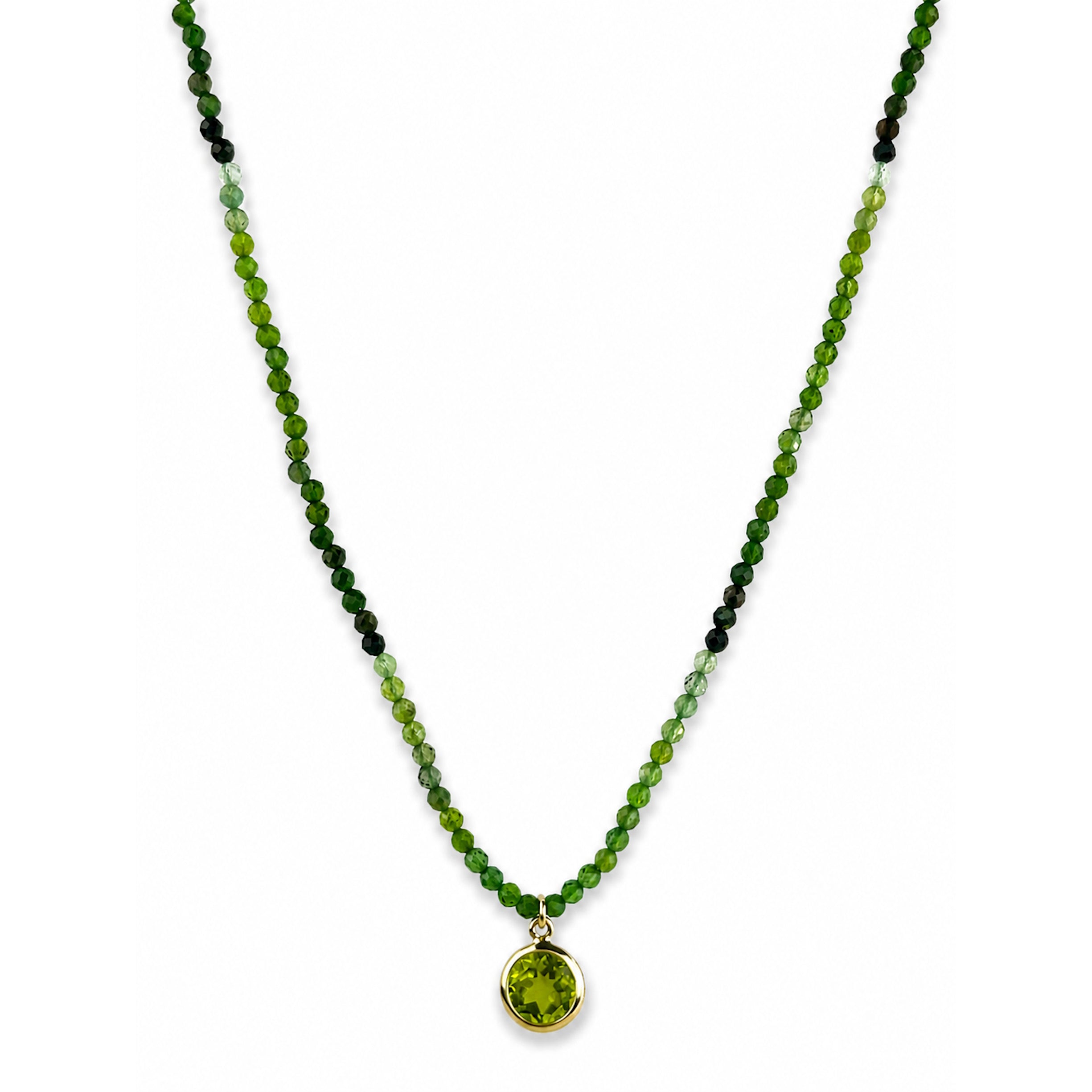 14k Gemstones Small Beads with Mix Pendant Necklace