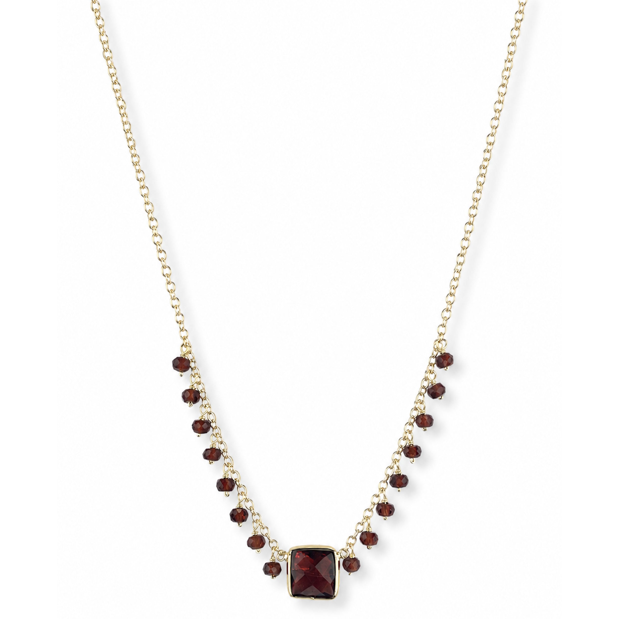 14k Garnet Dangle Square Bezel Center Necklace