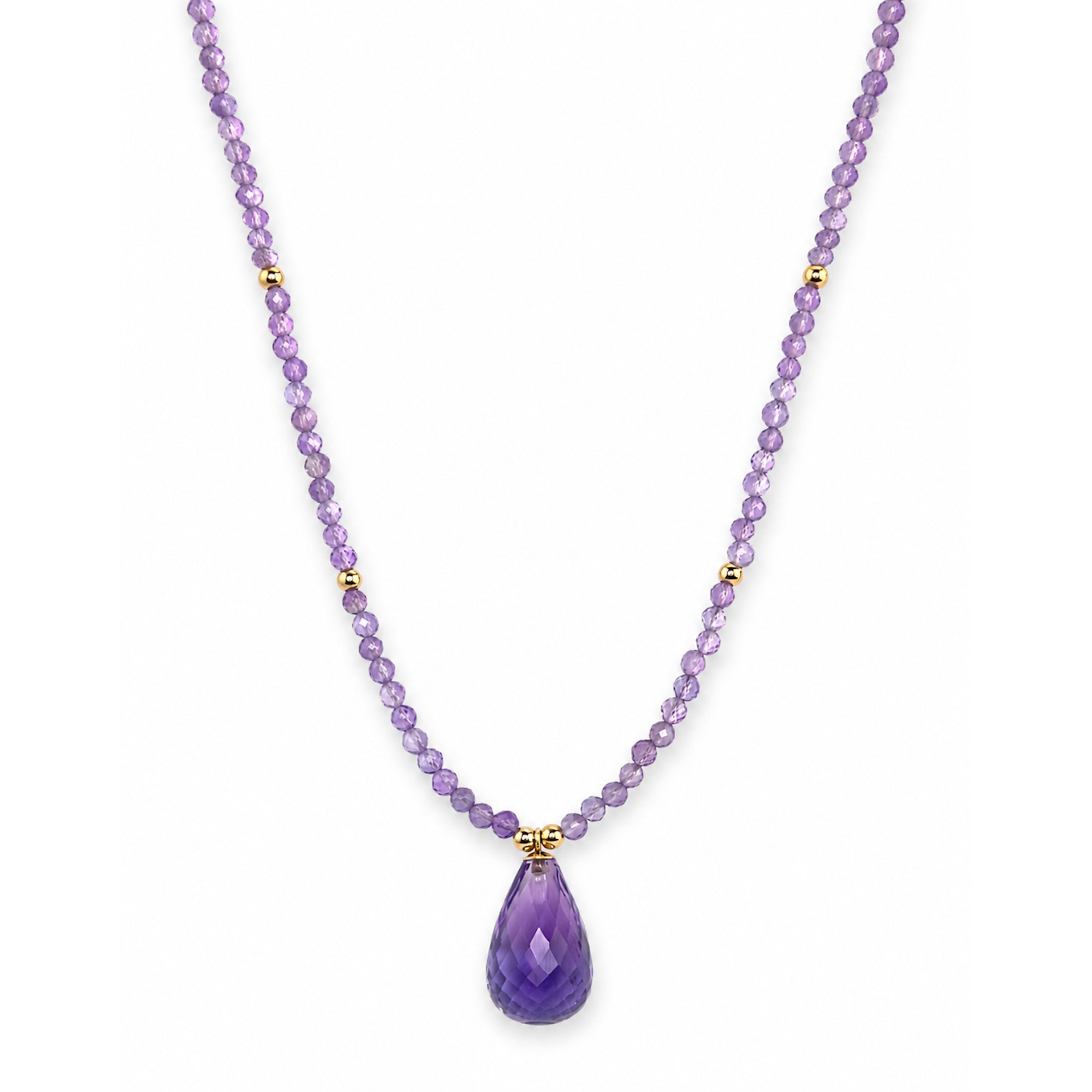 14k Pink Amethyst Gold Ball with Drop Pendant Necklace