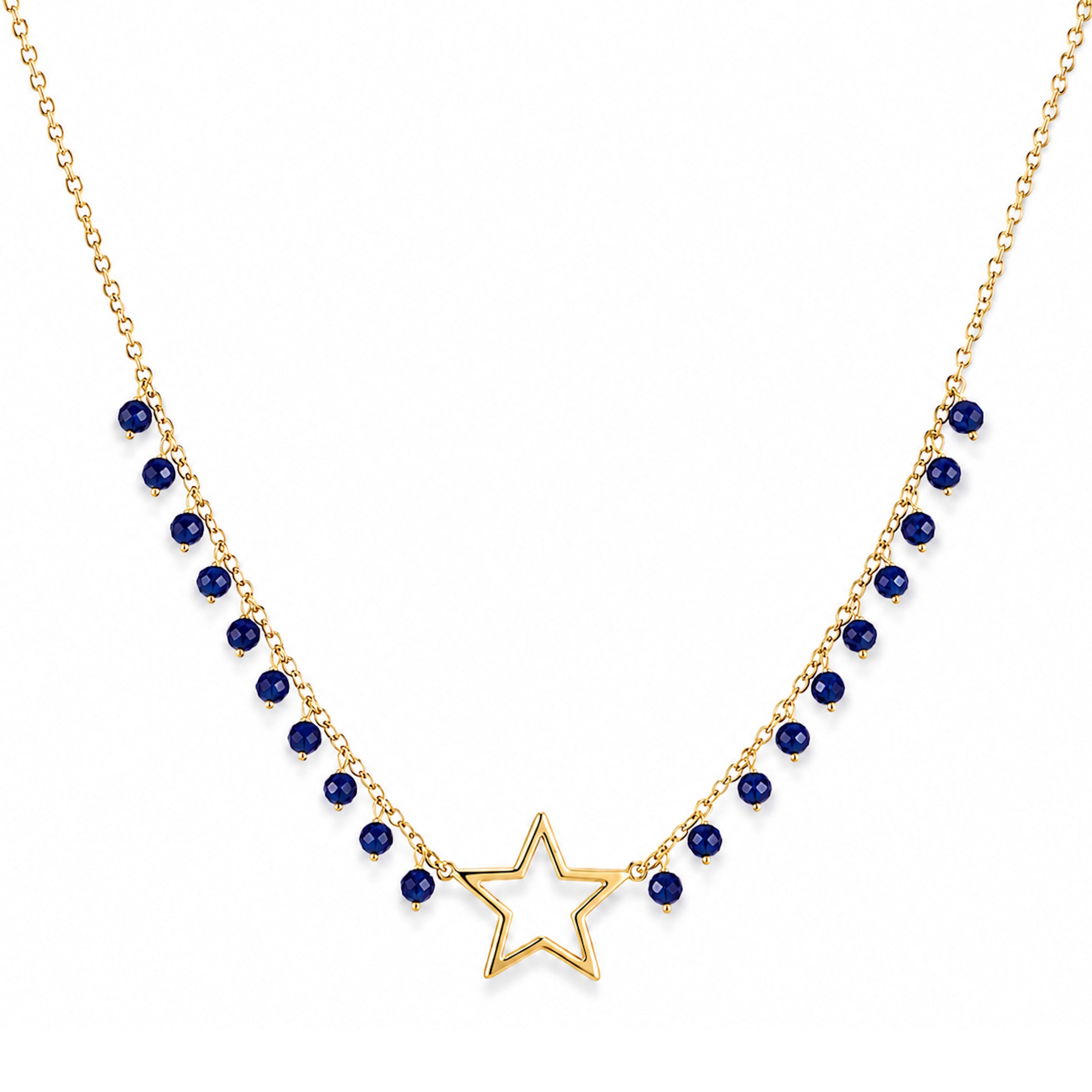 14k Lapis or White Pearl Gold Open Star Center Cluster Necklace