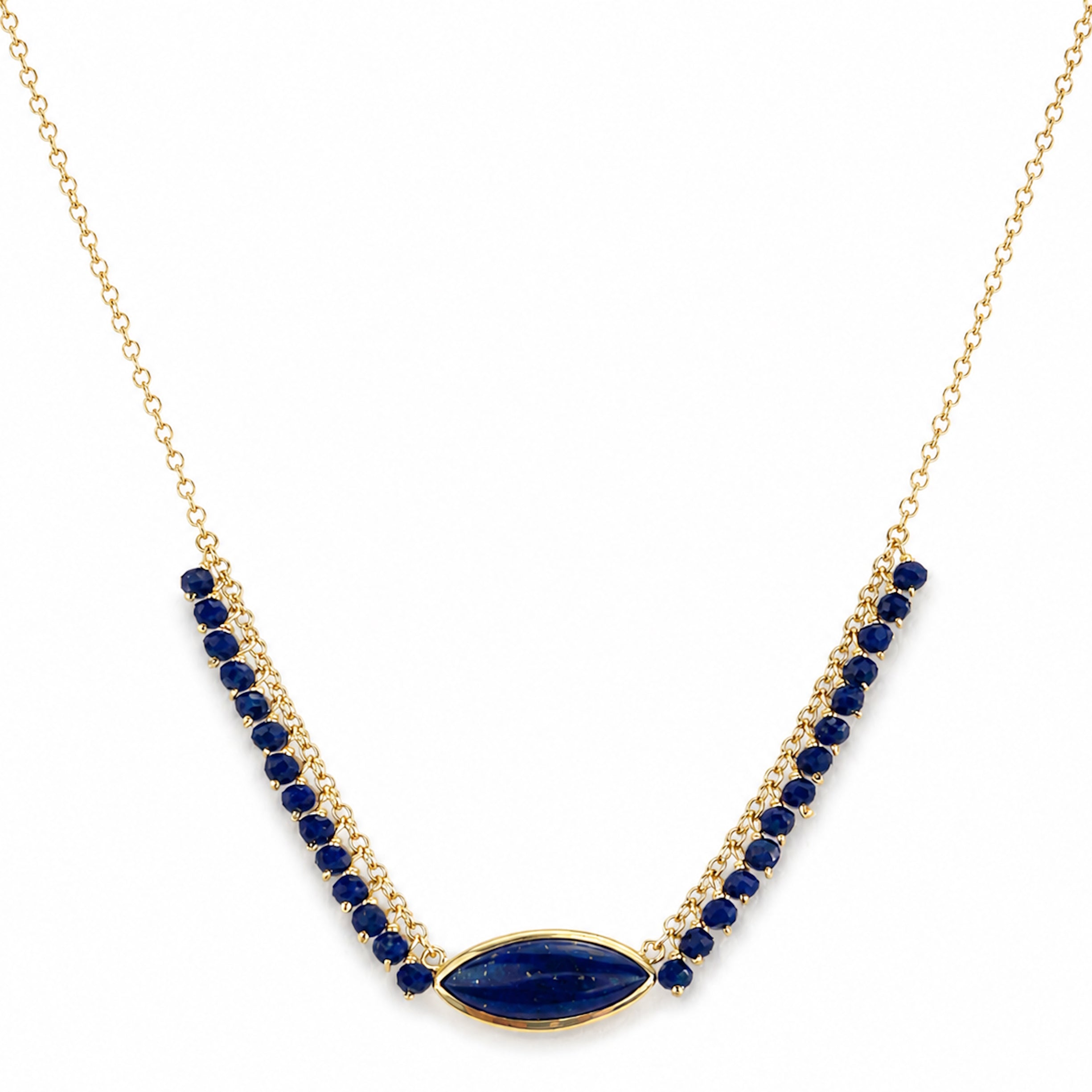 14k Lapis Marquise Bezel Center Cluster Necklace