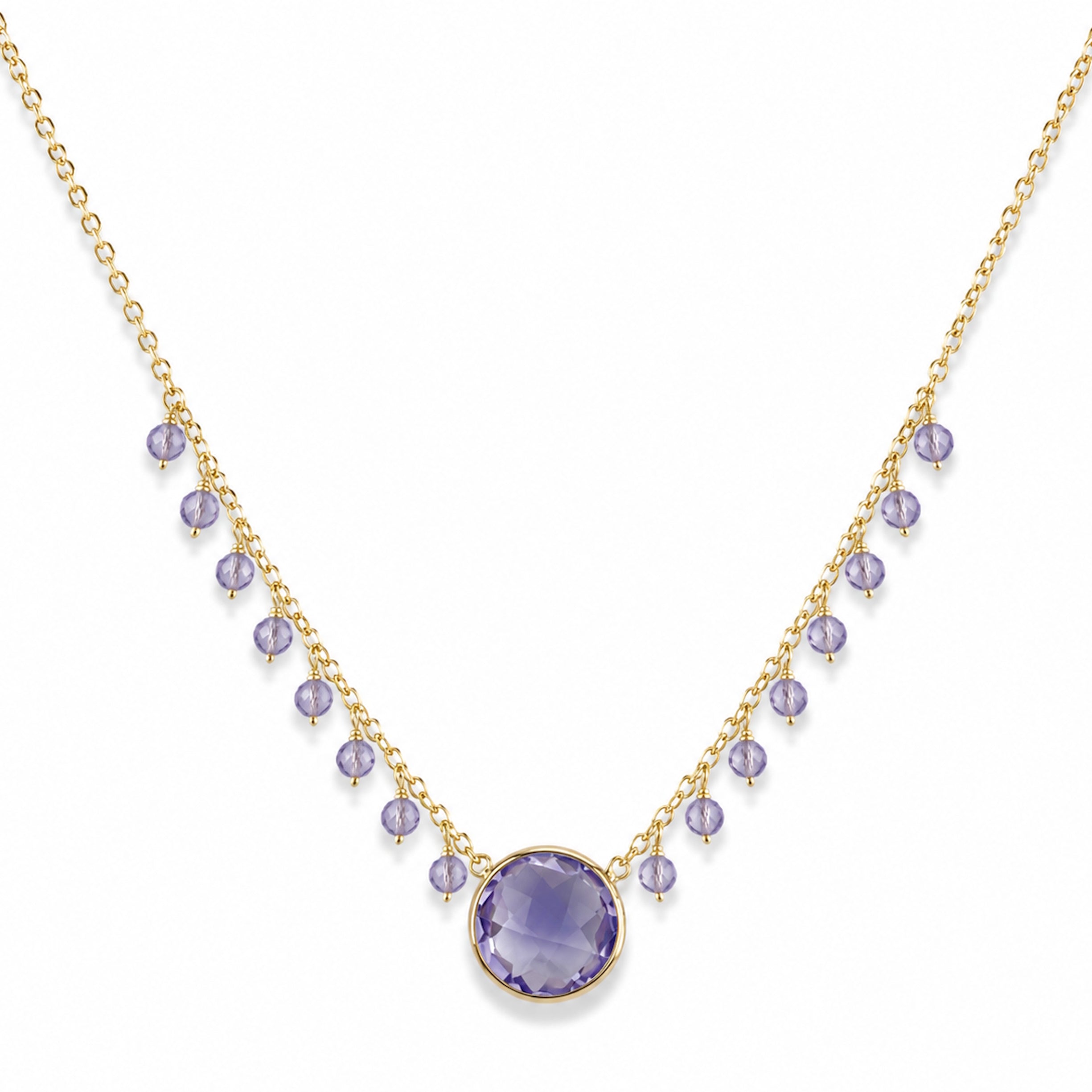 14k Pink Amethyst with Amethyst Cushion Center Cluster Necklace