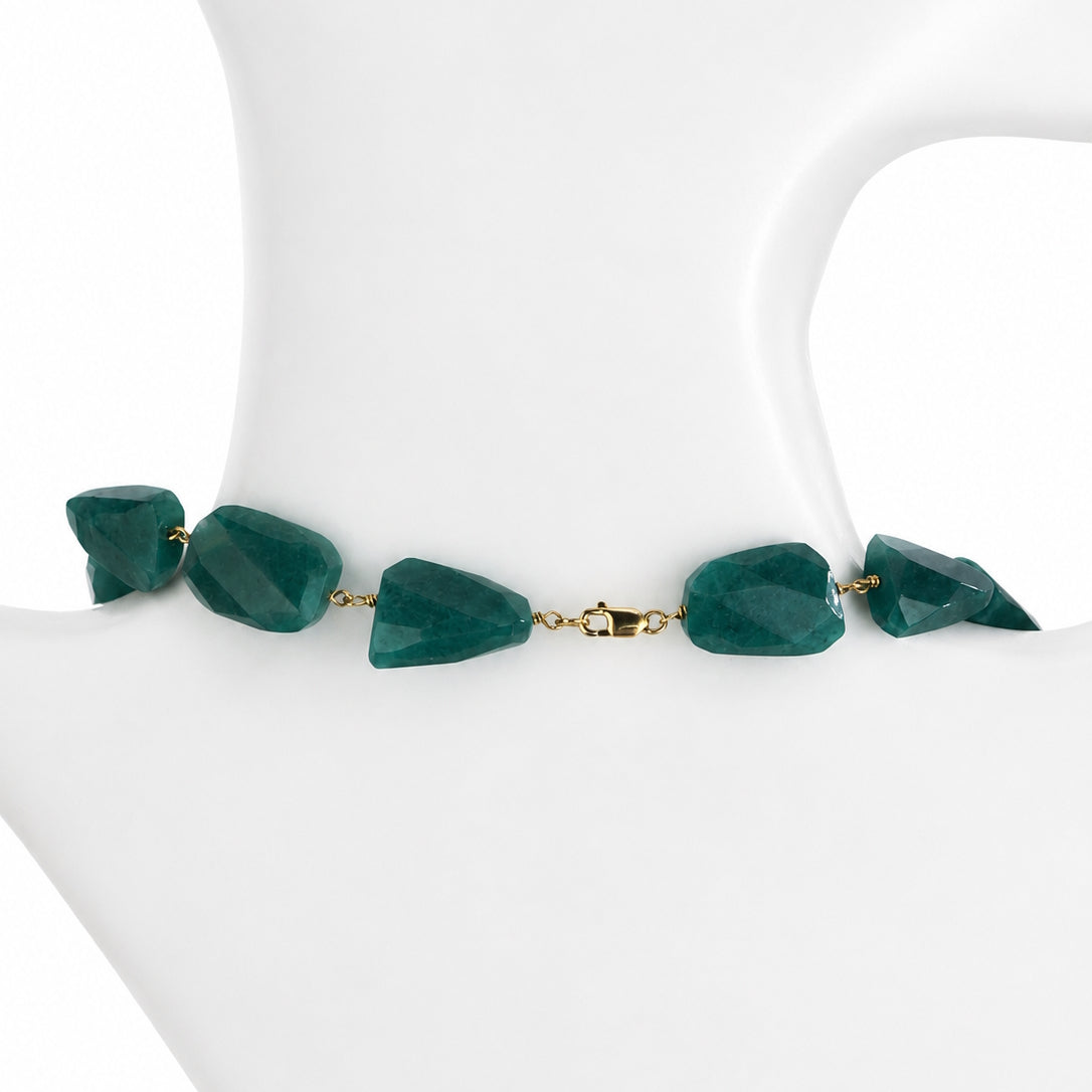14k Dyed Green Jade Freeform Nugget Link Necklace