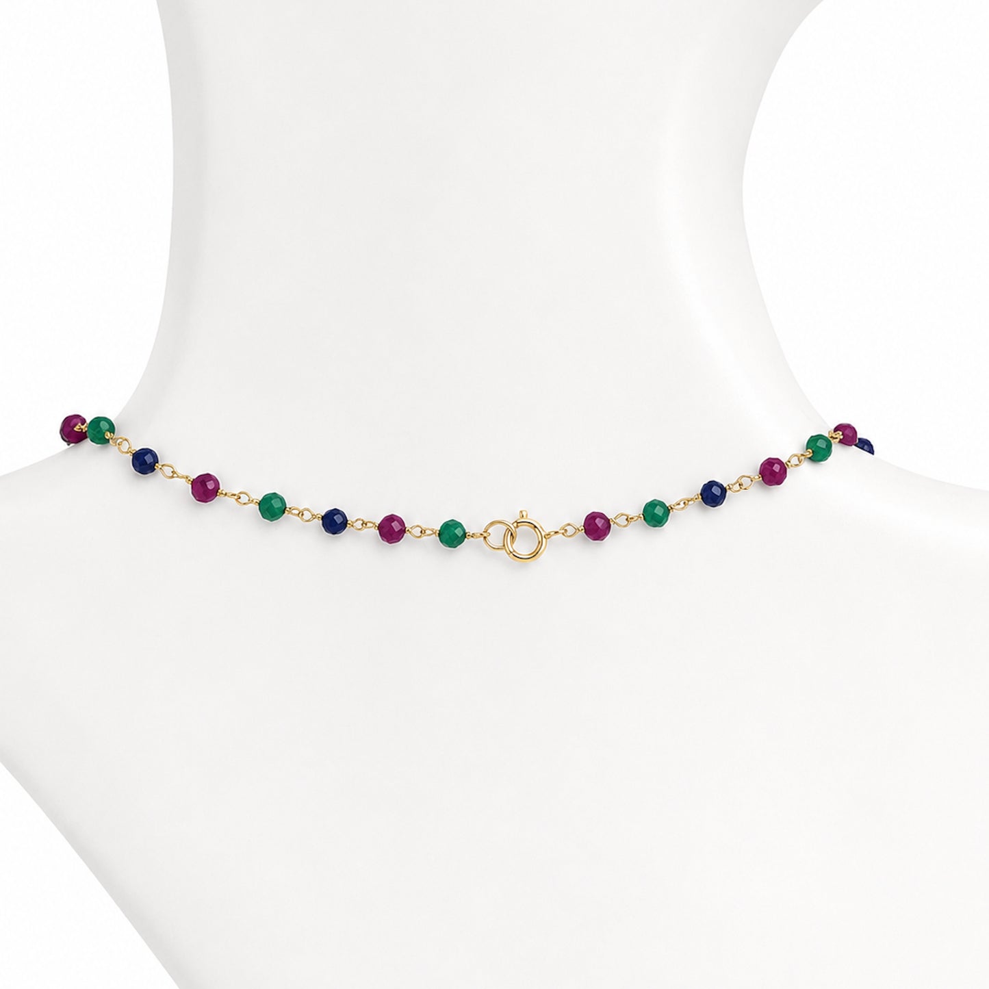 14k Dyed Emerald Ruby Sapphire Link Necklace
