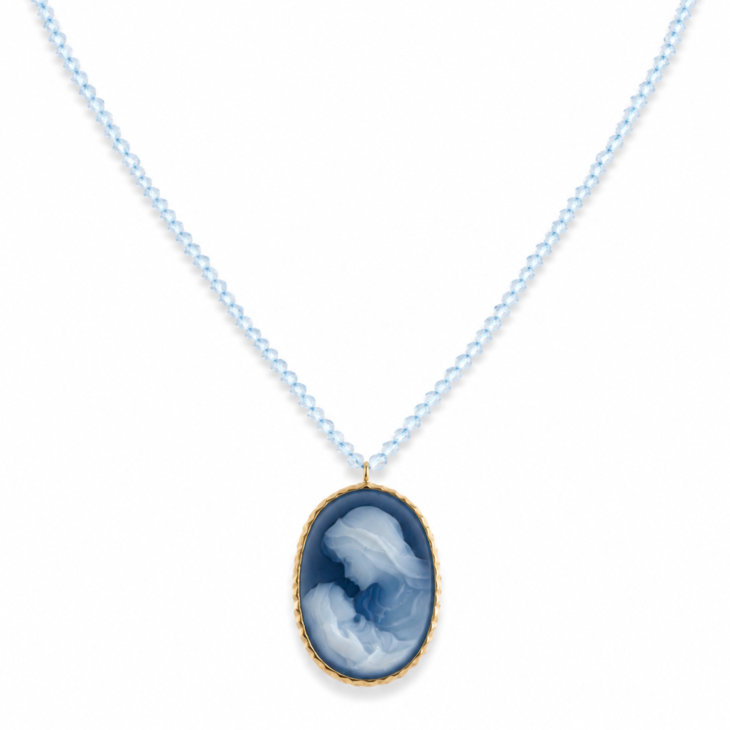 14k Blue Topaz & Cameo Pendant Necklace